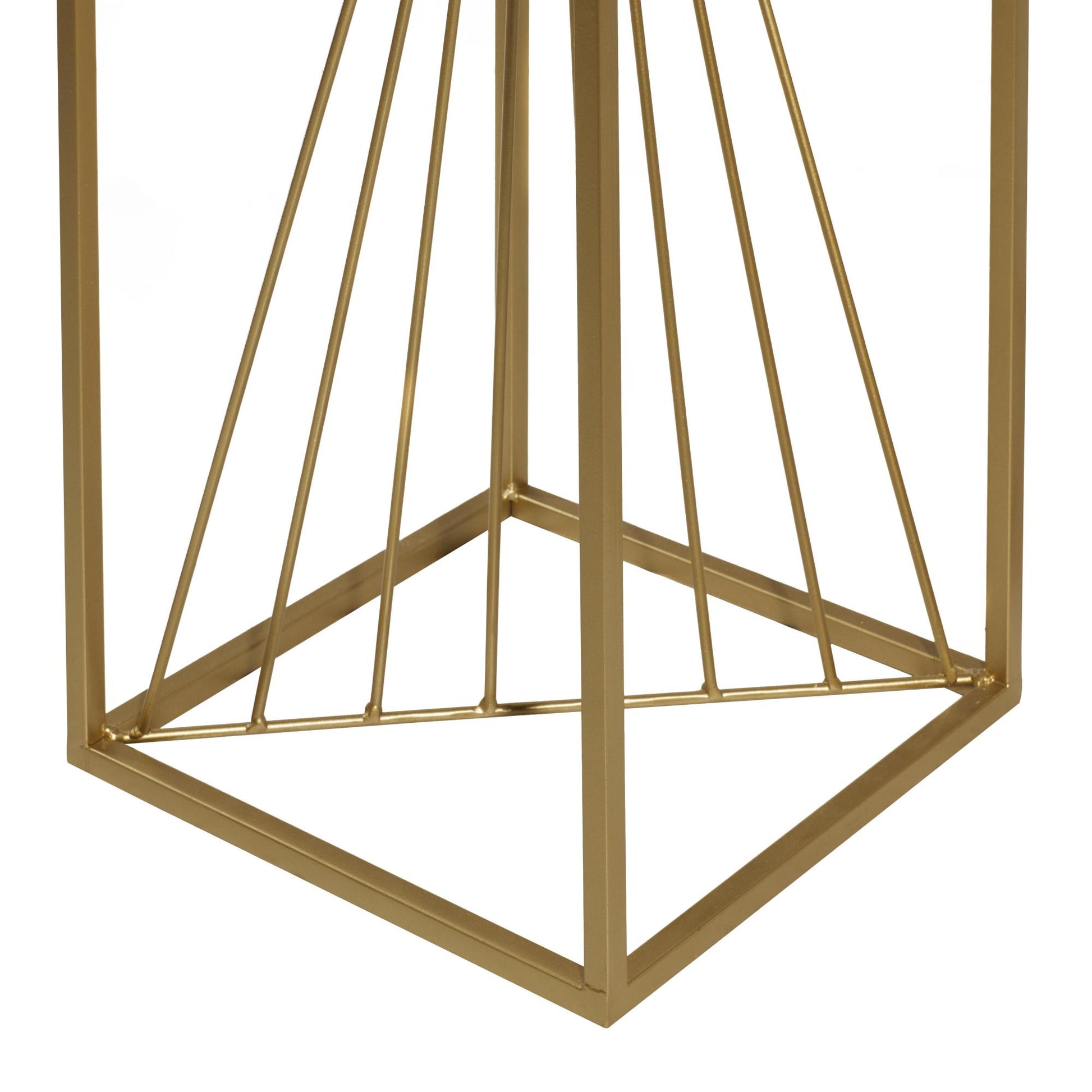 Set of 2 Geometric Gold Metal Side End Pedestal Table with Black Marble Top