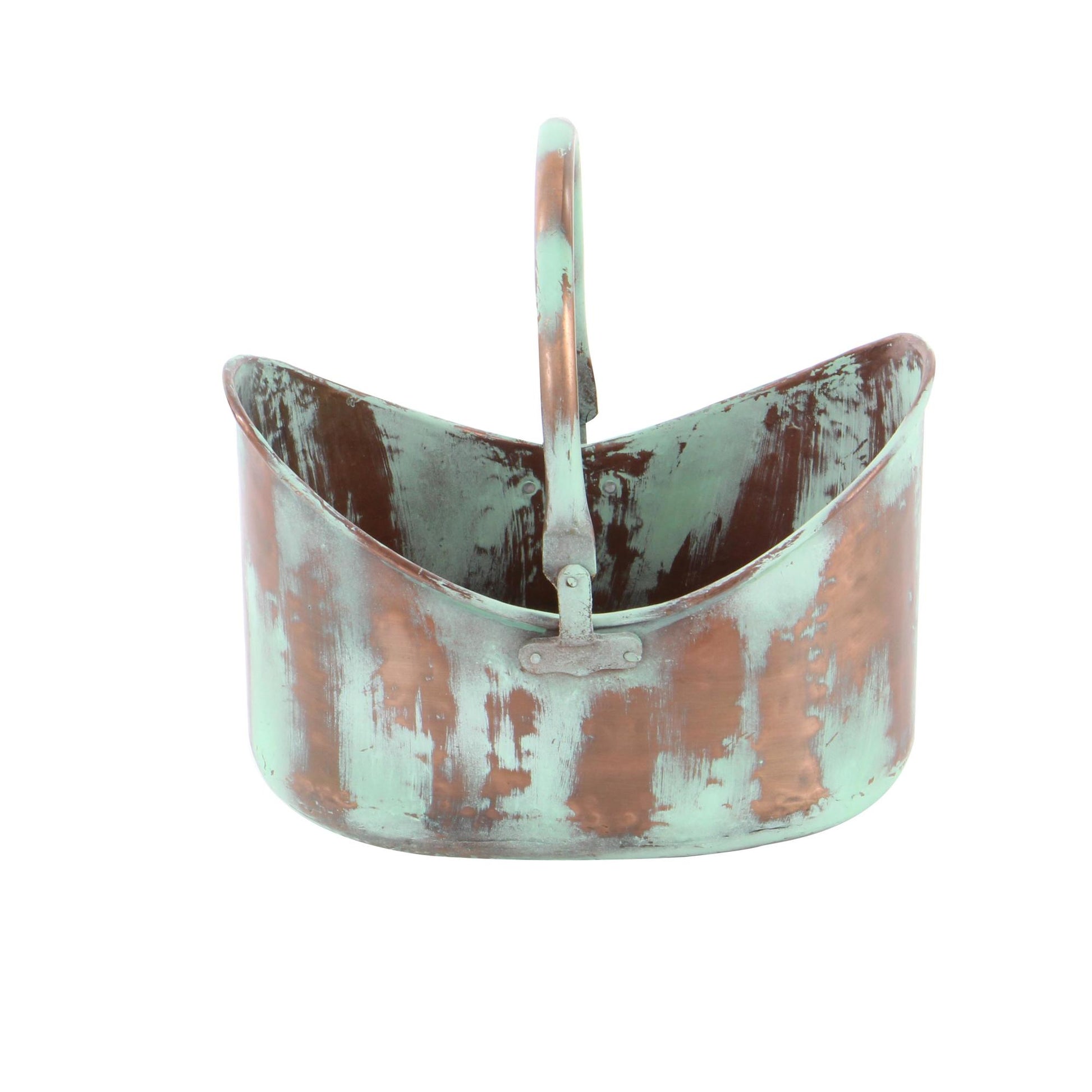 Set of 3 Copper Metal Patina Tulip Style Bucket Indoor Outdoor Planter with Stationary Handles