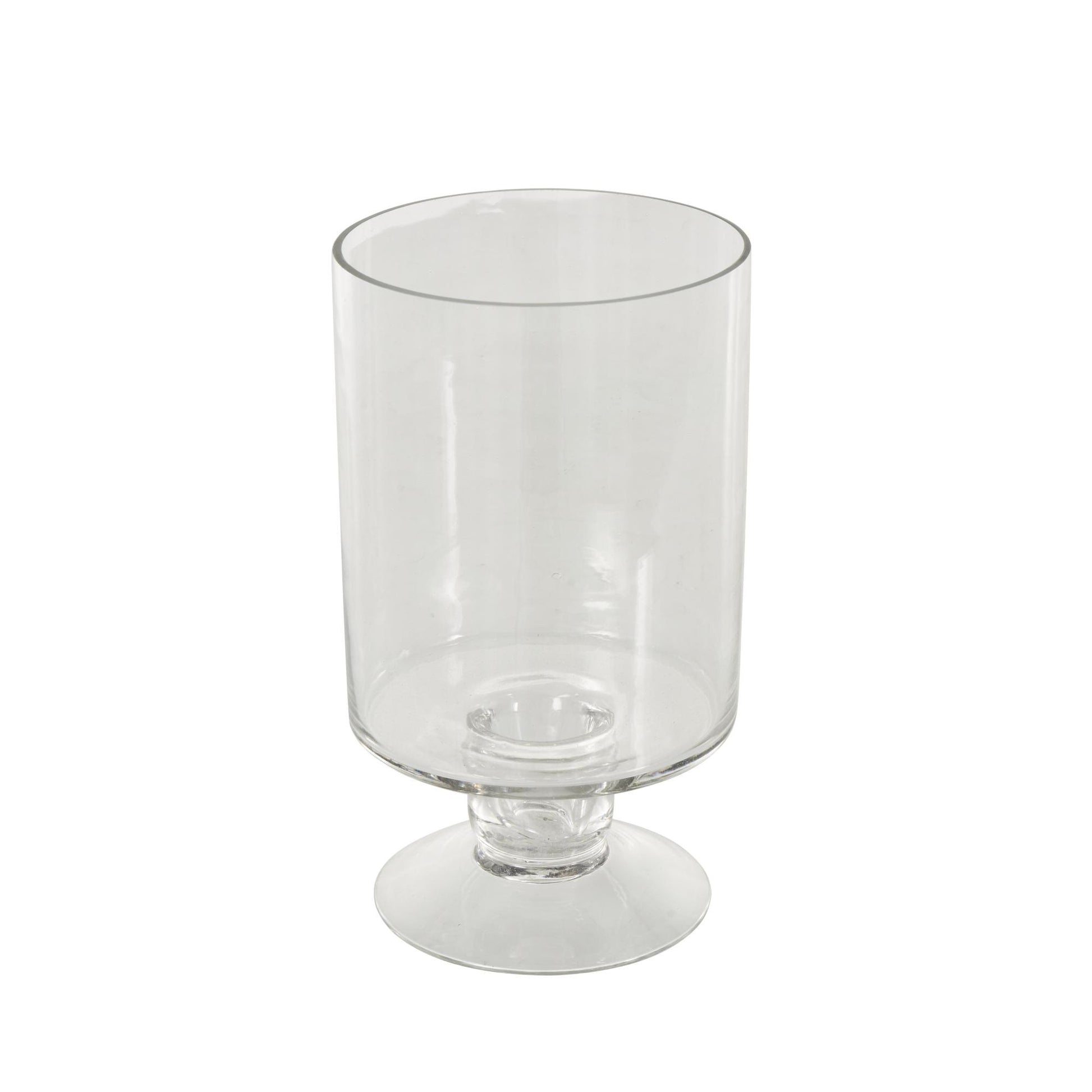 Clear Glass Wide Decorative Candle Holder with Elevated Base