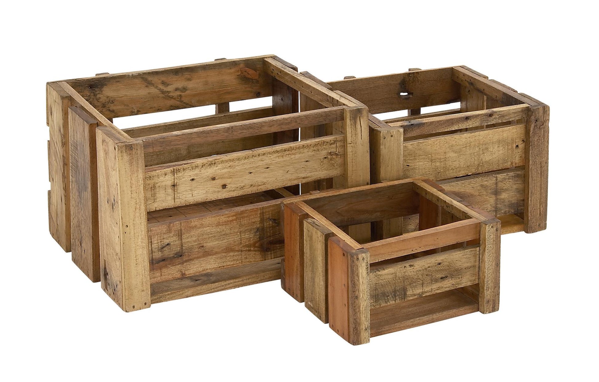 Set of 3 Brown Wood Handmade Decorative and Functional Storage Basket with Handles
