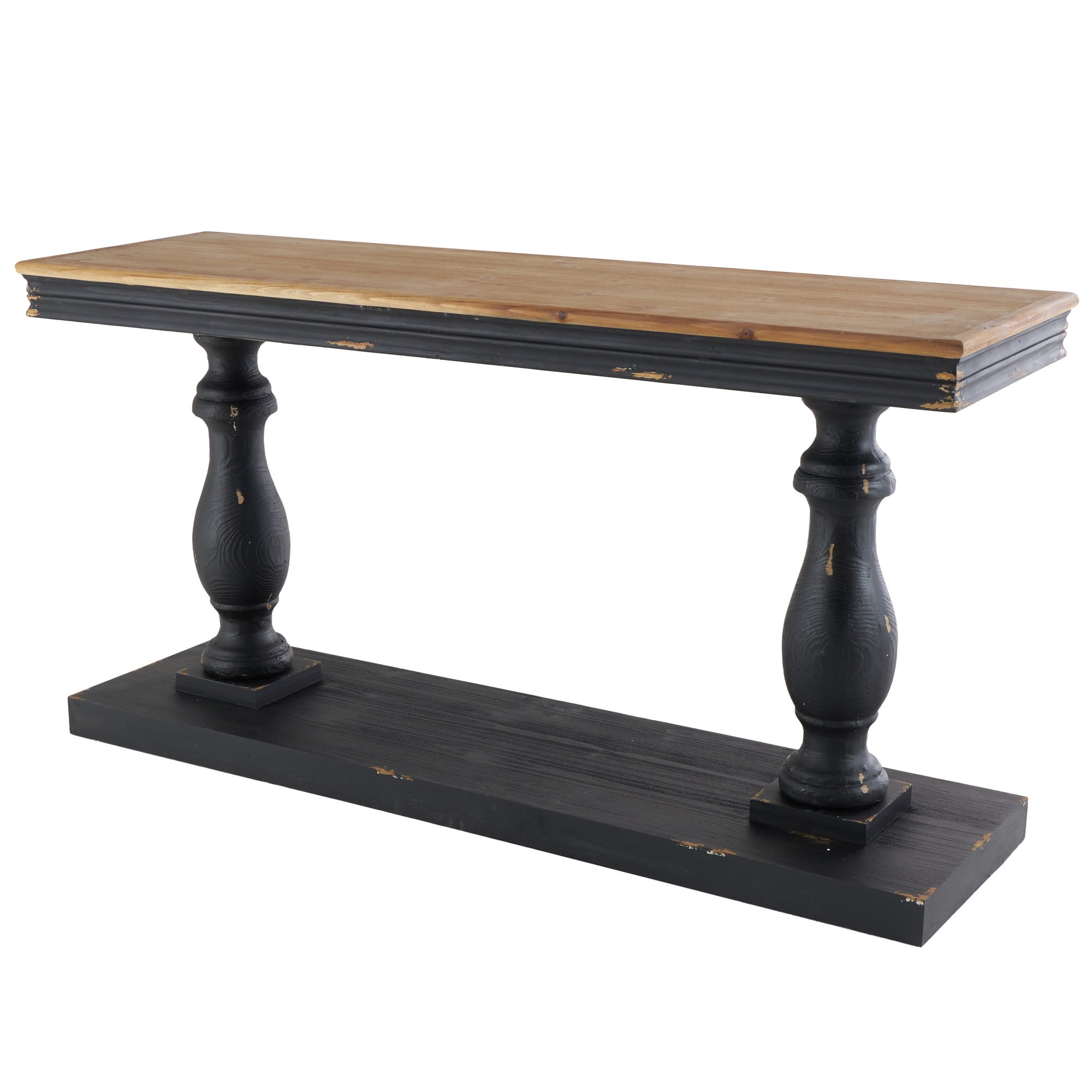 Black Wood Distressed Living Room Console Table with Brown Wood Top