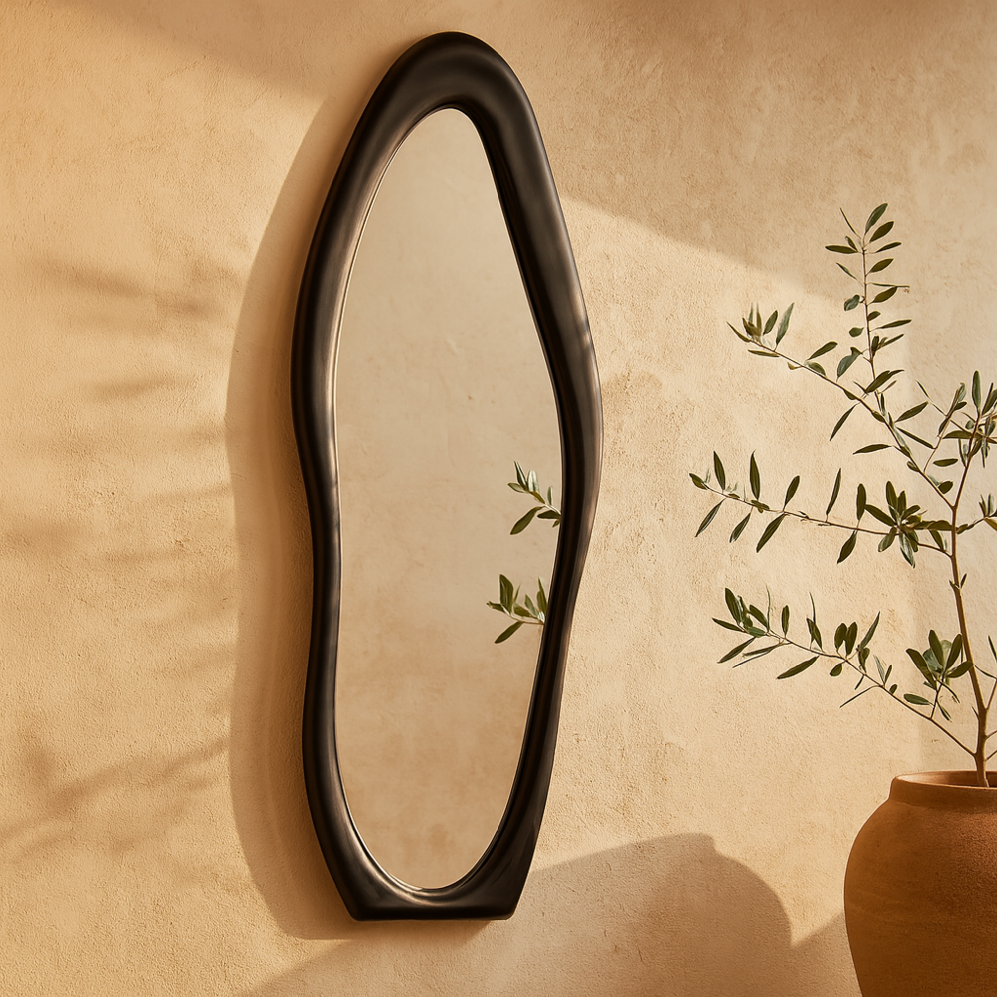 Wooden Abstract Wavy Room Wall Mirror 24" x 2" x 63"