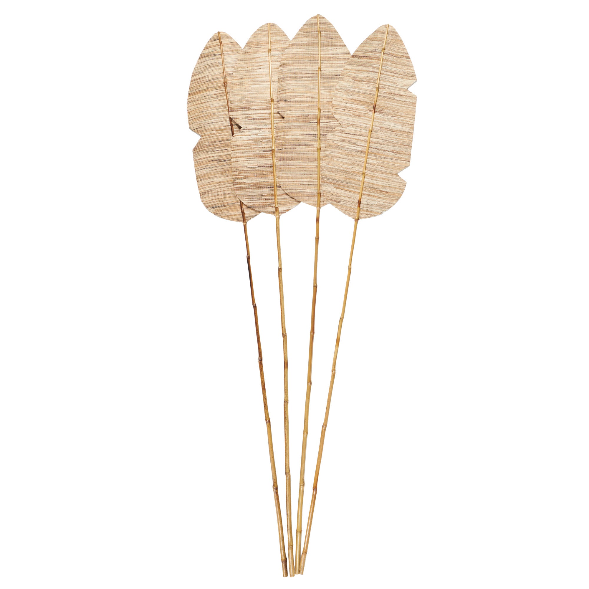 Set of 4 Bamboo Brown Bamboo Wood Tall Woven Leaf Stick Home Decor Natural Foliage