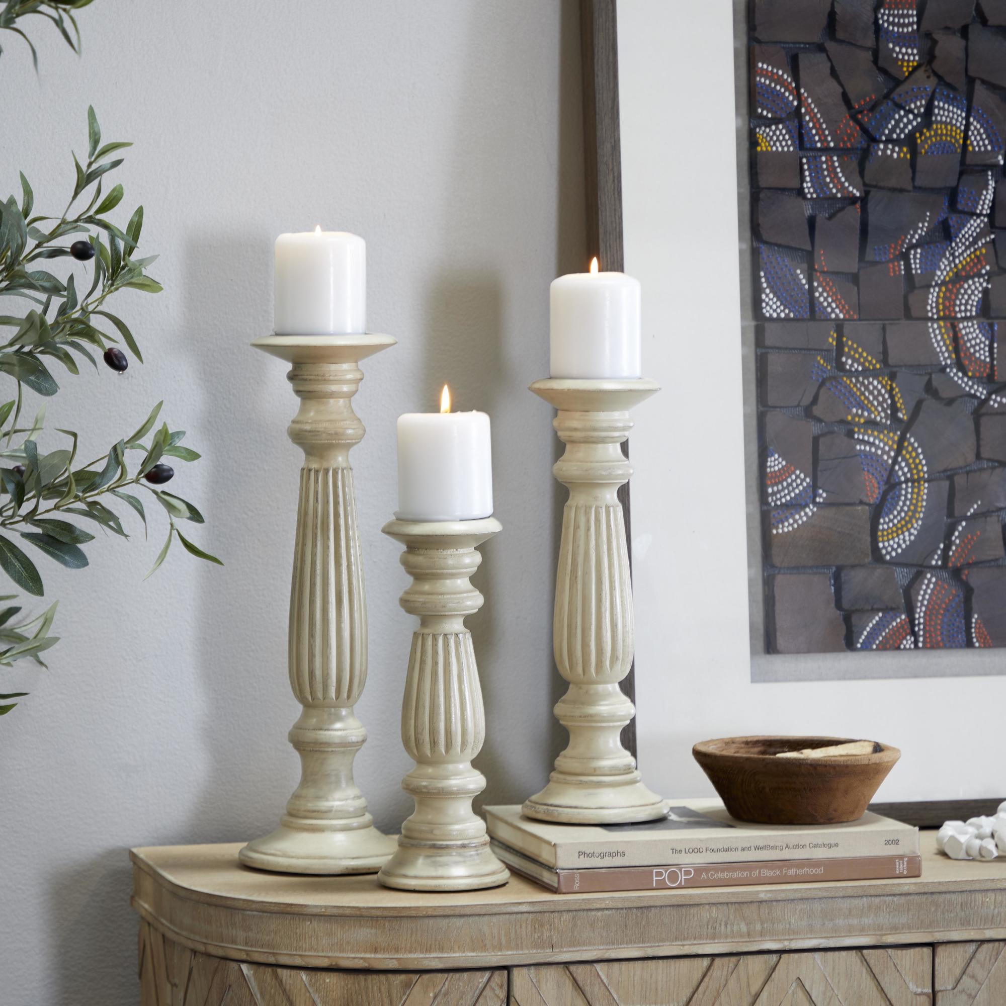 Set of 3 Mango Wood Decorative Candle Holder