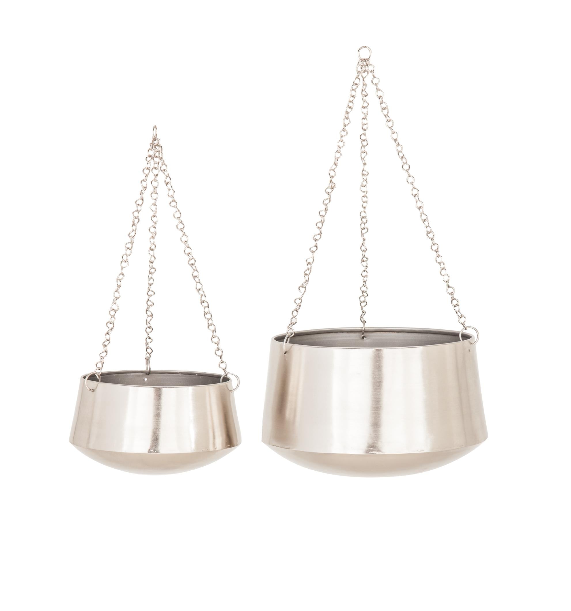 Set of 2 Metal Hanging Dome Indoor Outdoor Wall Planter with Chain