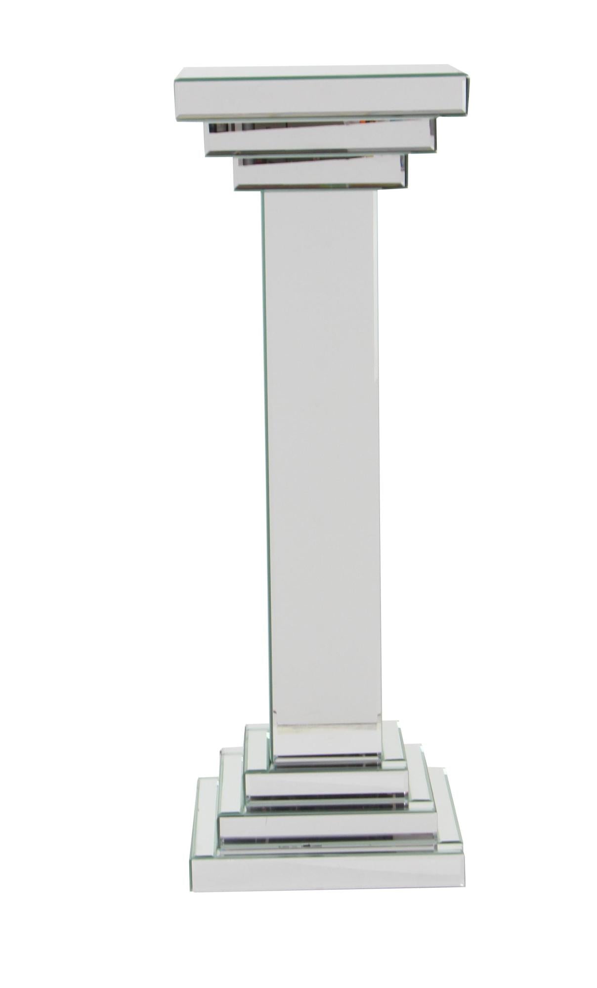 Silver Glass Mirrored Side End Pedestal Table