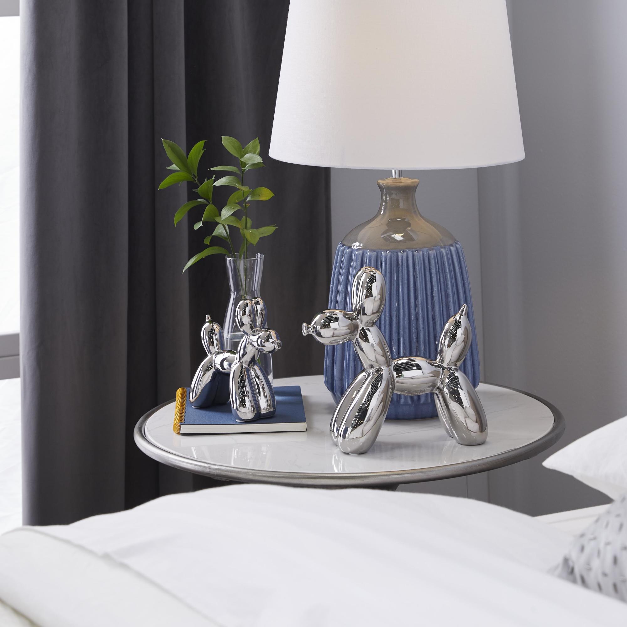 Set of 2 Dog Porcelain Ceramic Balloon Decorative Sculpture