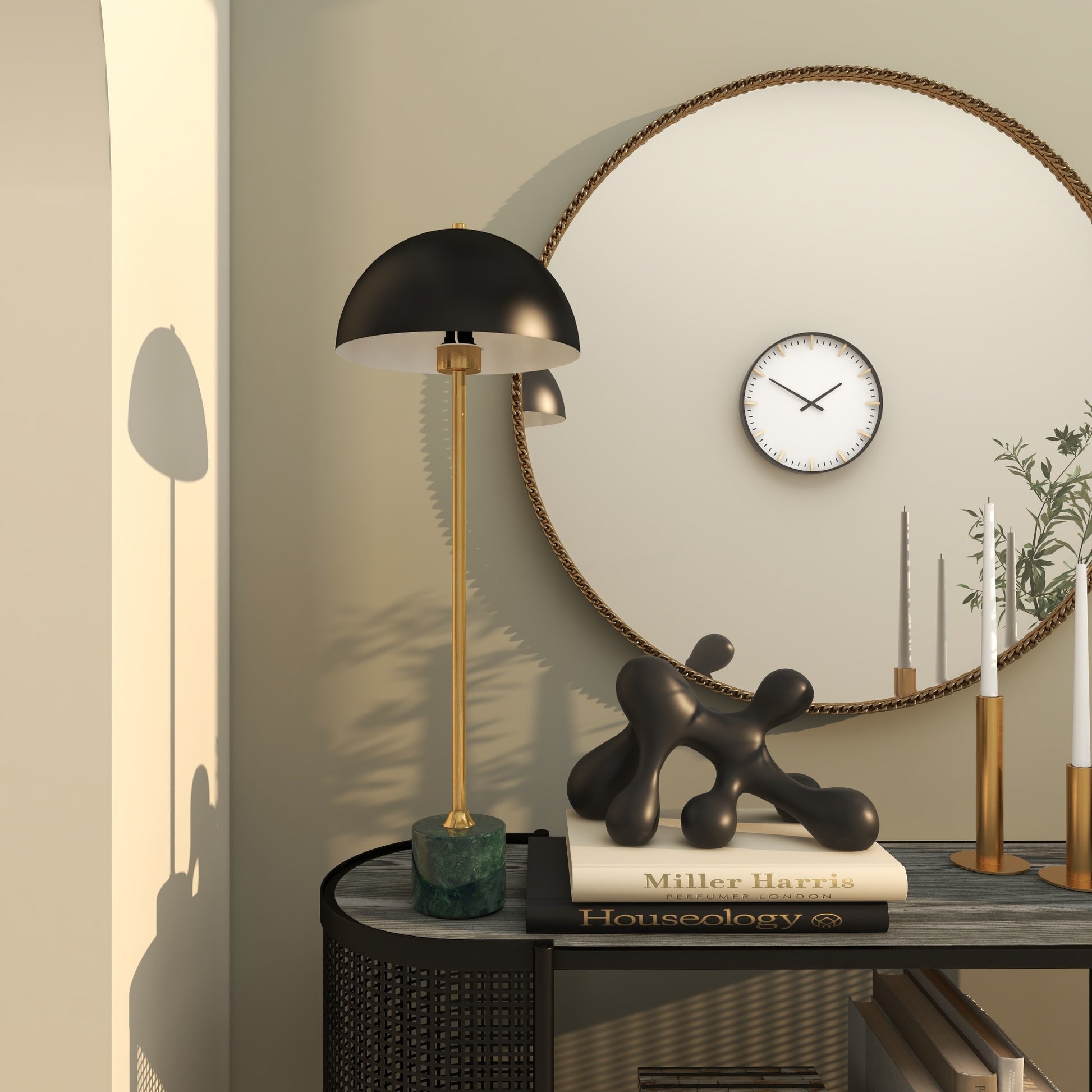 Metal Umbrella Style Room Desk Lamp with Black Marble Base
