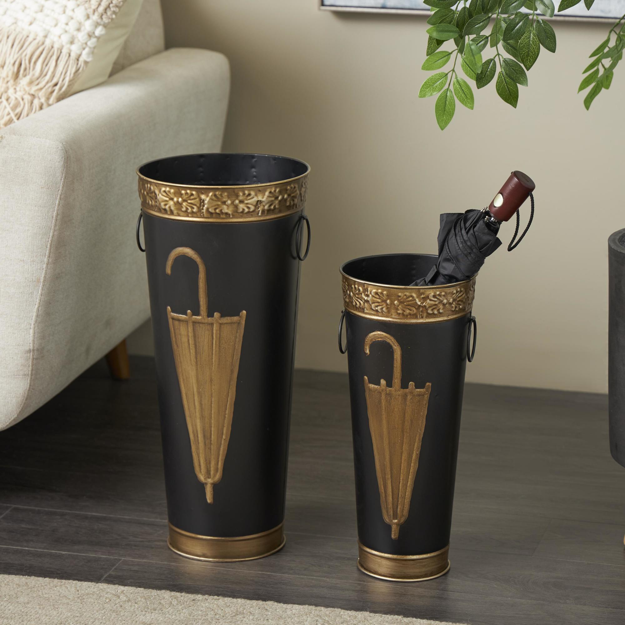 Set of 2 Metal Decorative Umbrella Stand with Umbrella Image and Handles