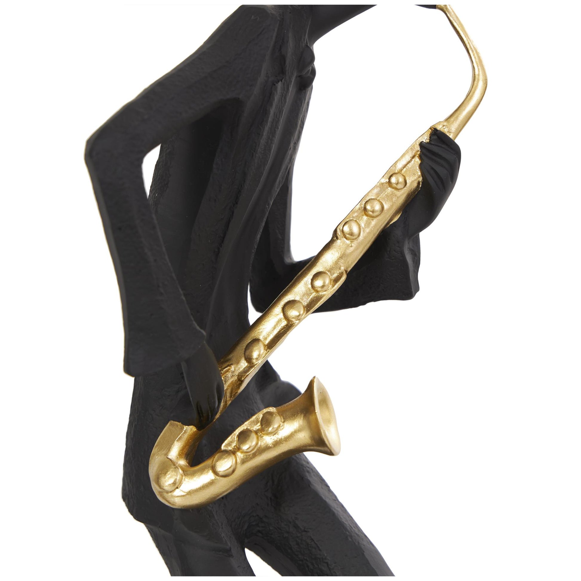 Set of 3 Musician Black Polystone Abstract Decorative Sculpture with Gold Instruments and Music Notes