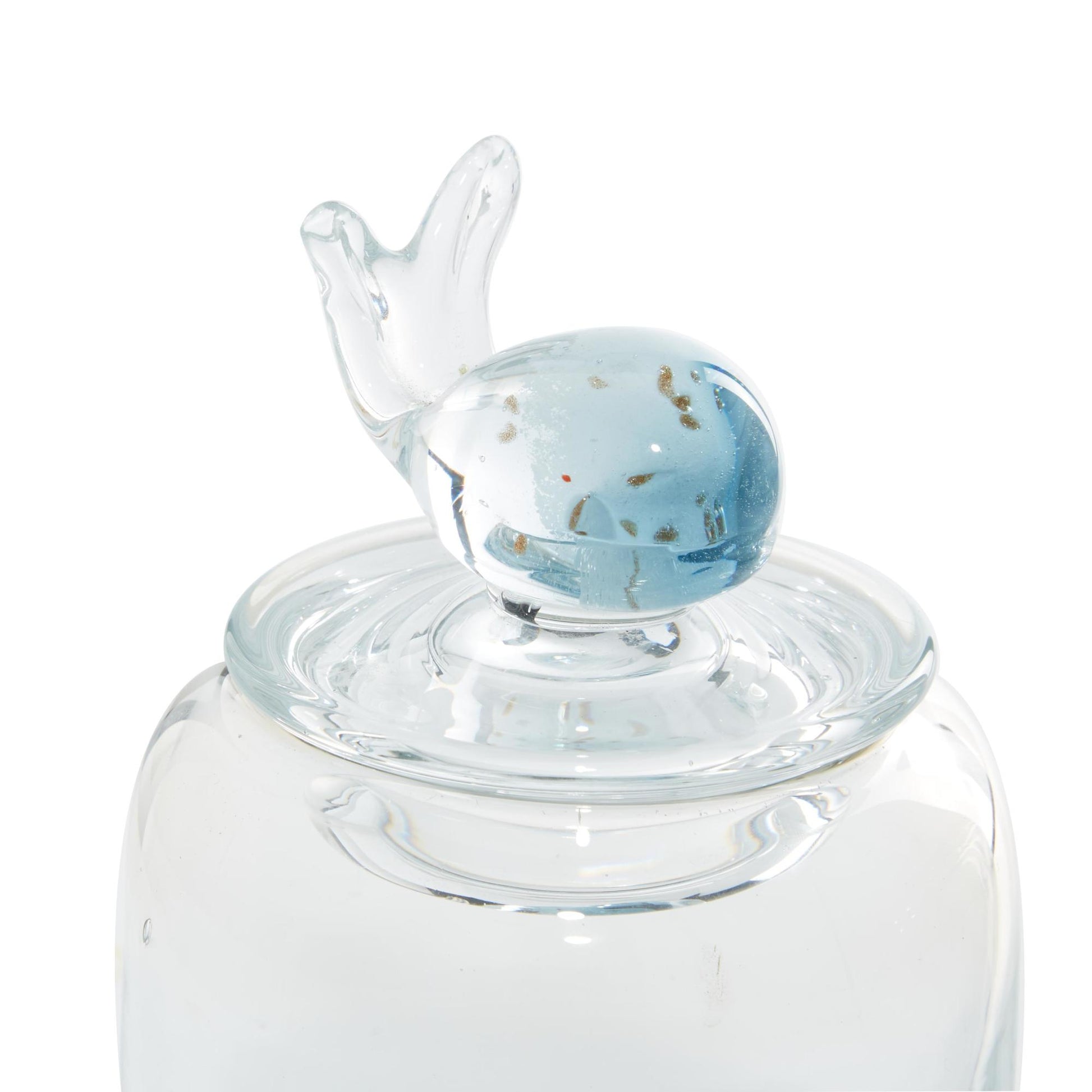 Set of 2 Shell Blue Glass Handmade Living Room Decorative Jars with Whale and Seashell Tops