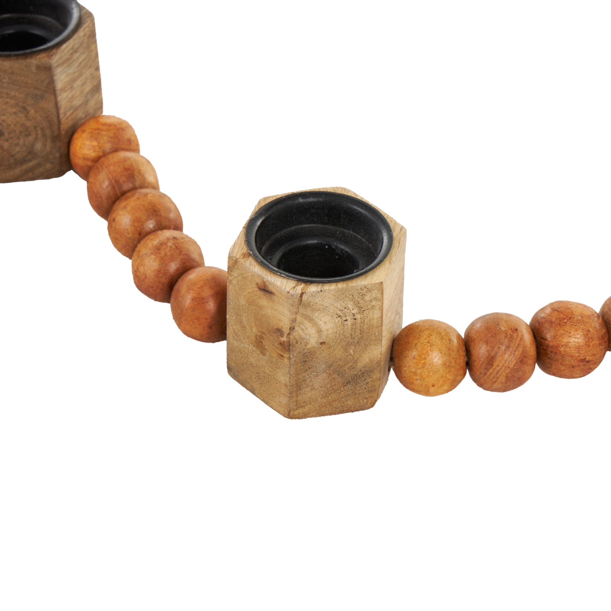 Mango Wood Garland Decorative Candle Holder with Brown Tassel