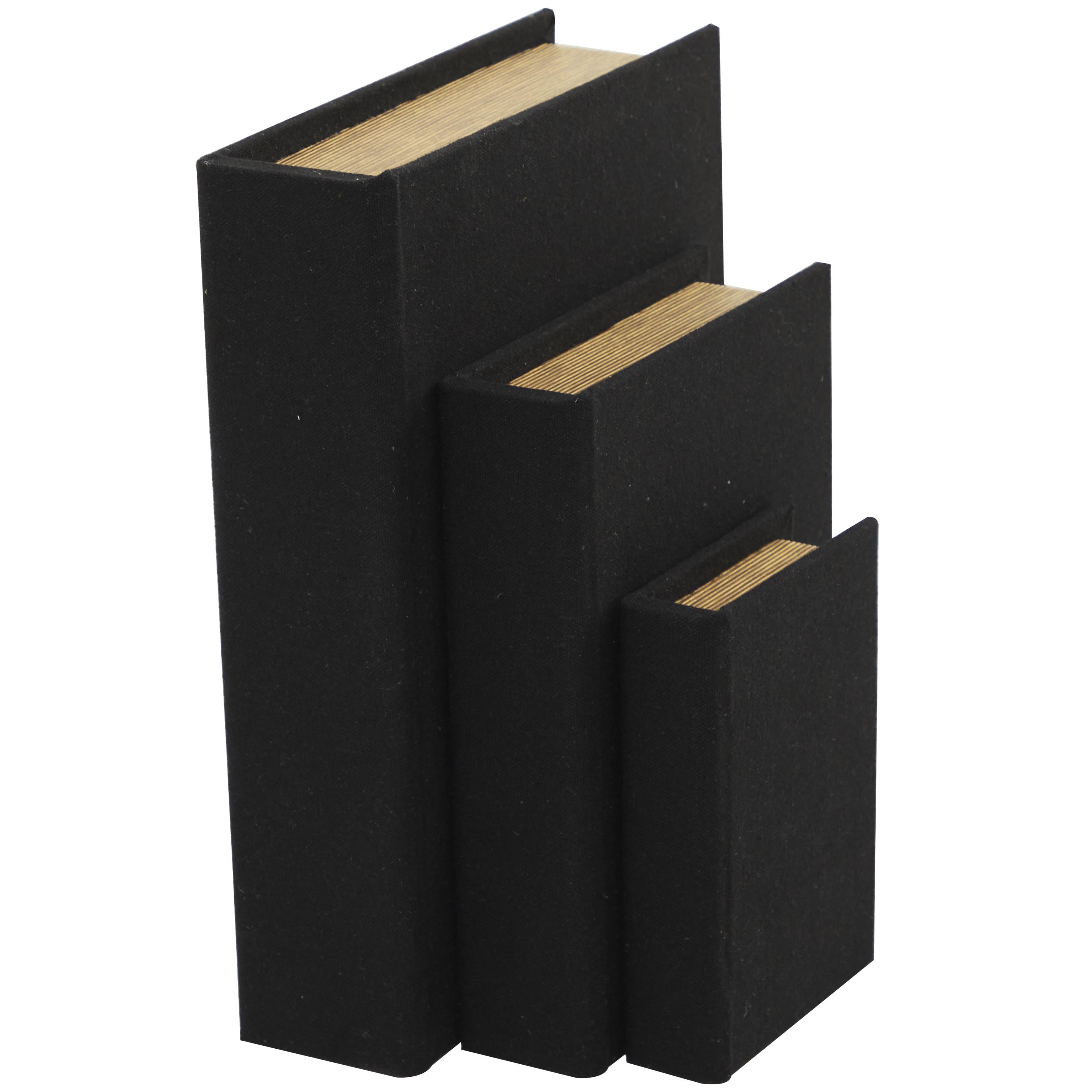 Set of 3 Linen Fabric Textured Faux Book Storage Decorative Box with Gold Page Detailing