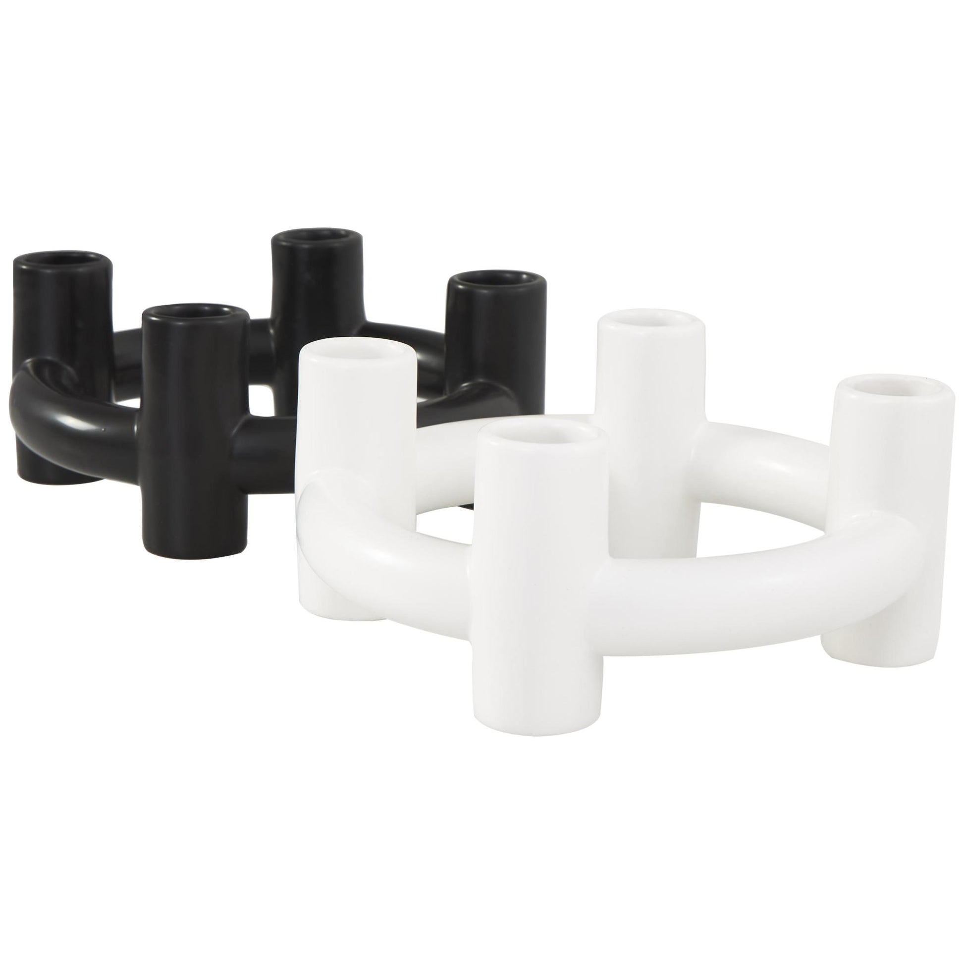 CosmoLiving by Cosmopolitan Set of 2 Geometric Black Ceramic Circle Decorative Candle Holder