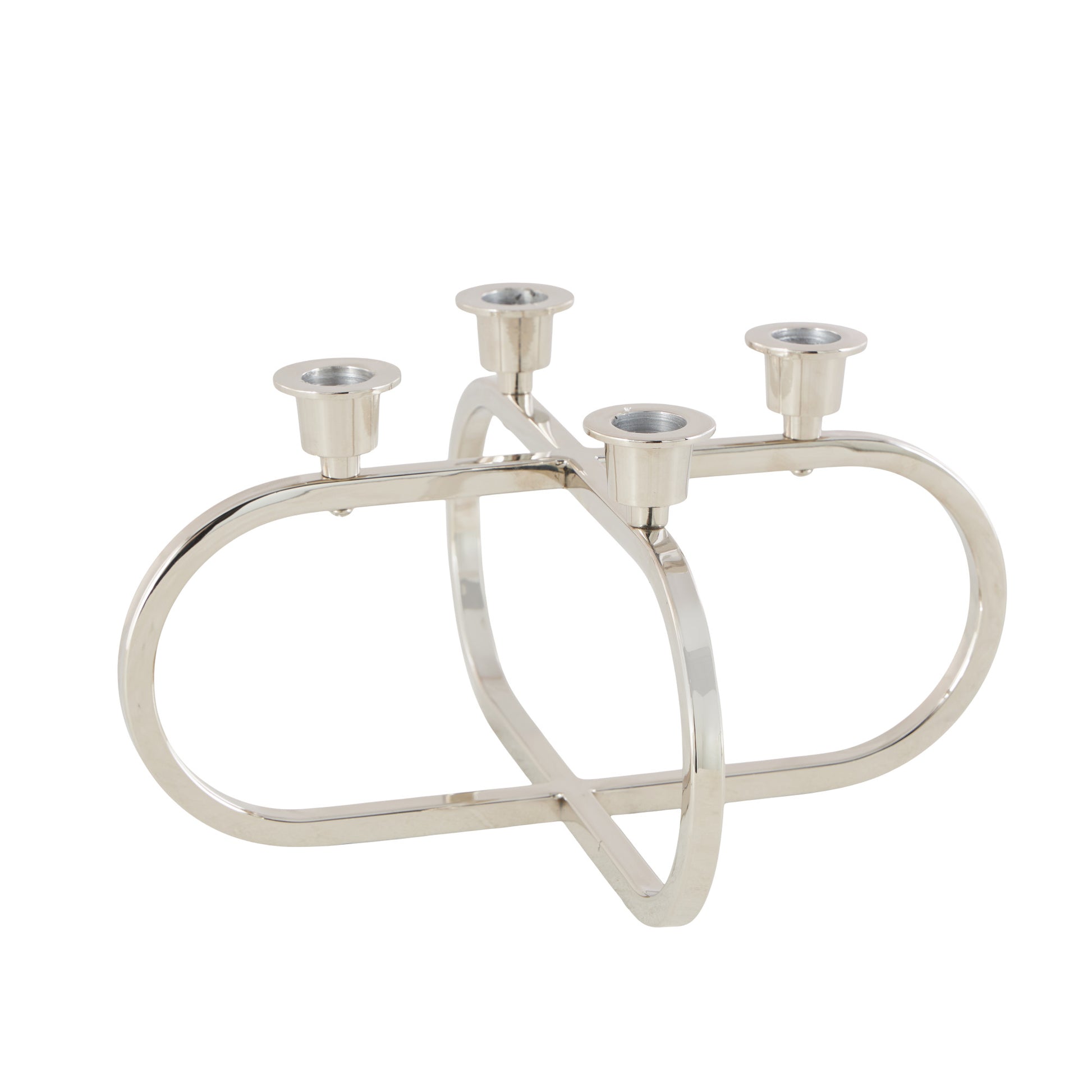 CosmoLiving by Cosmopolitan Geometric Silver Stainless Steel Metal Overlapping Oval Decorative Candelabra