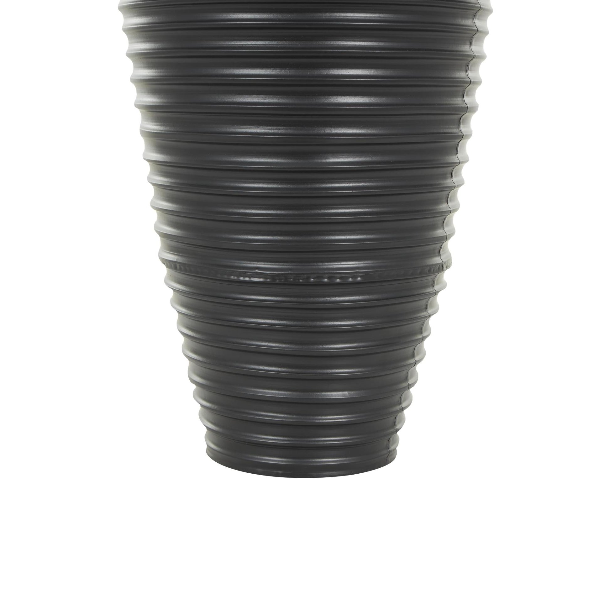 Set of 3 Black Metal Ribbed Tall Floor Decorative Vase with Horizontal Grooves