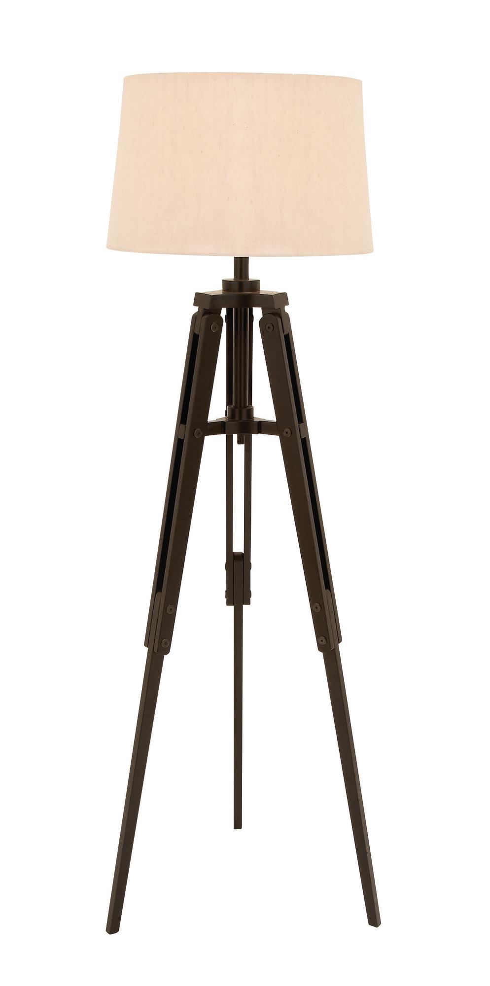 Black Wood Tripod Room Floor Lamp with Cream Linen Shade