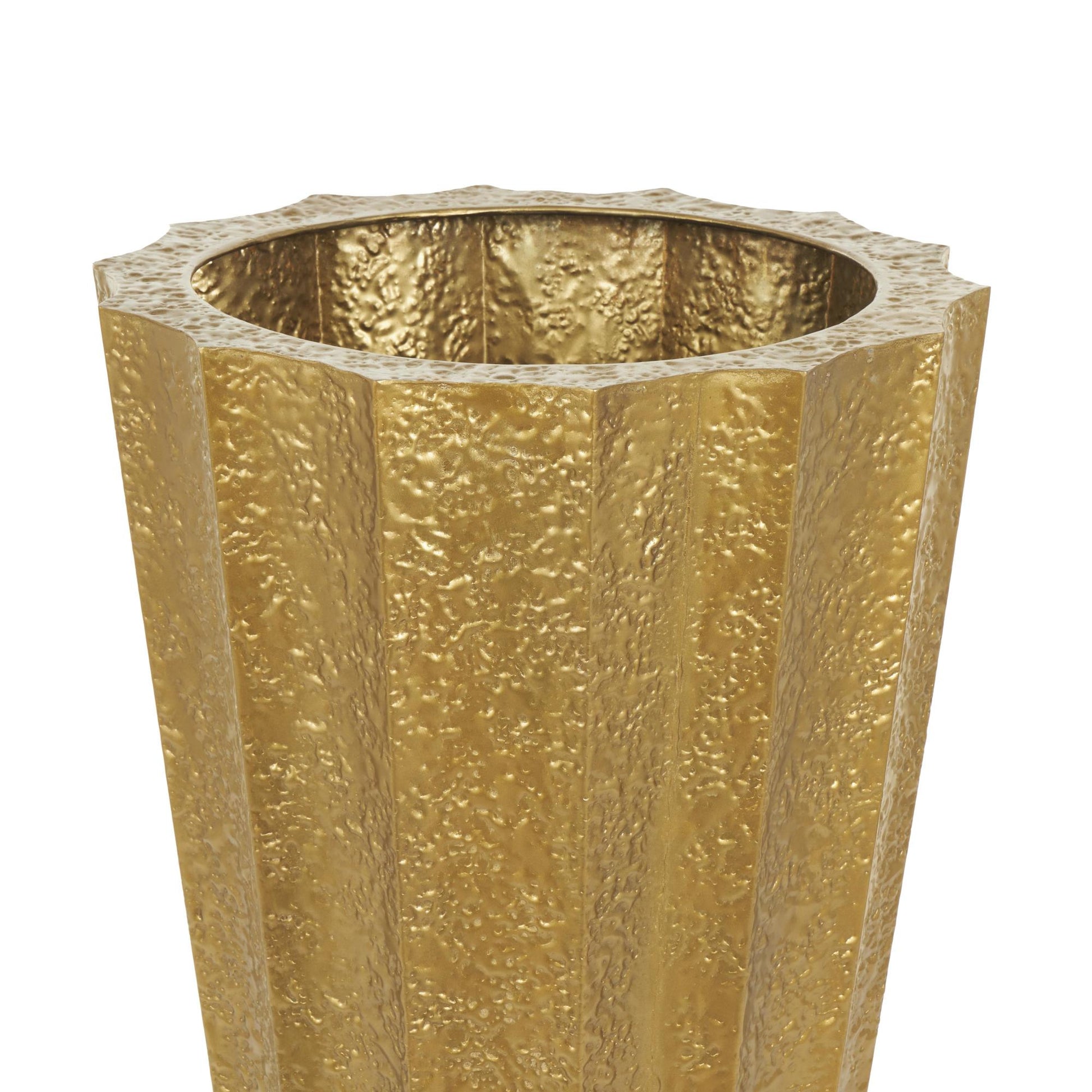 Set of 2 Gold Metal Tall Textured Hammered Floor Decorative Vase