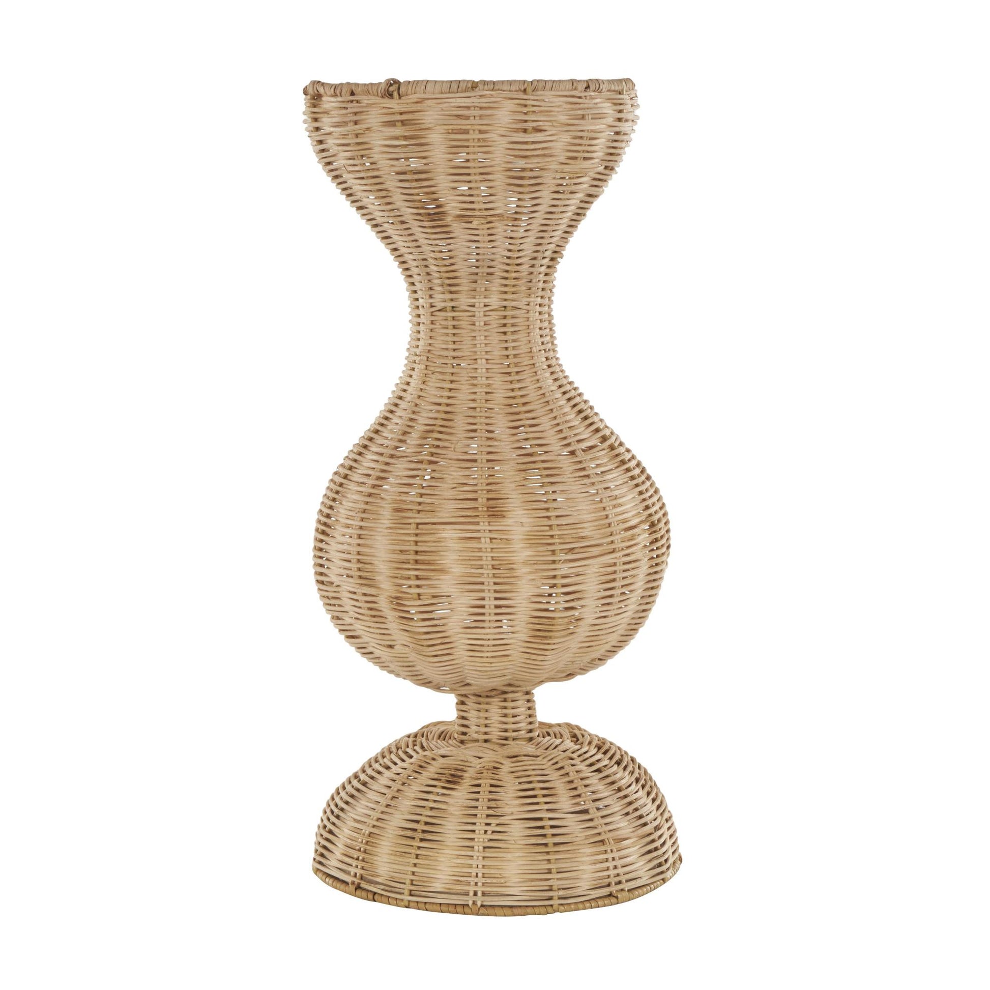 Brown Rattan Handmade Woven Hourglass Decorative Vase with Dome Base