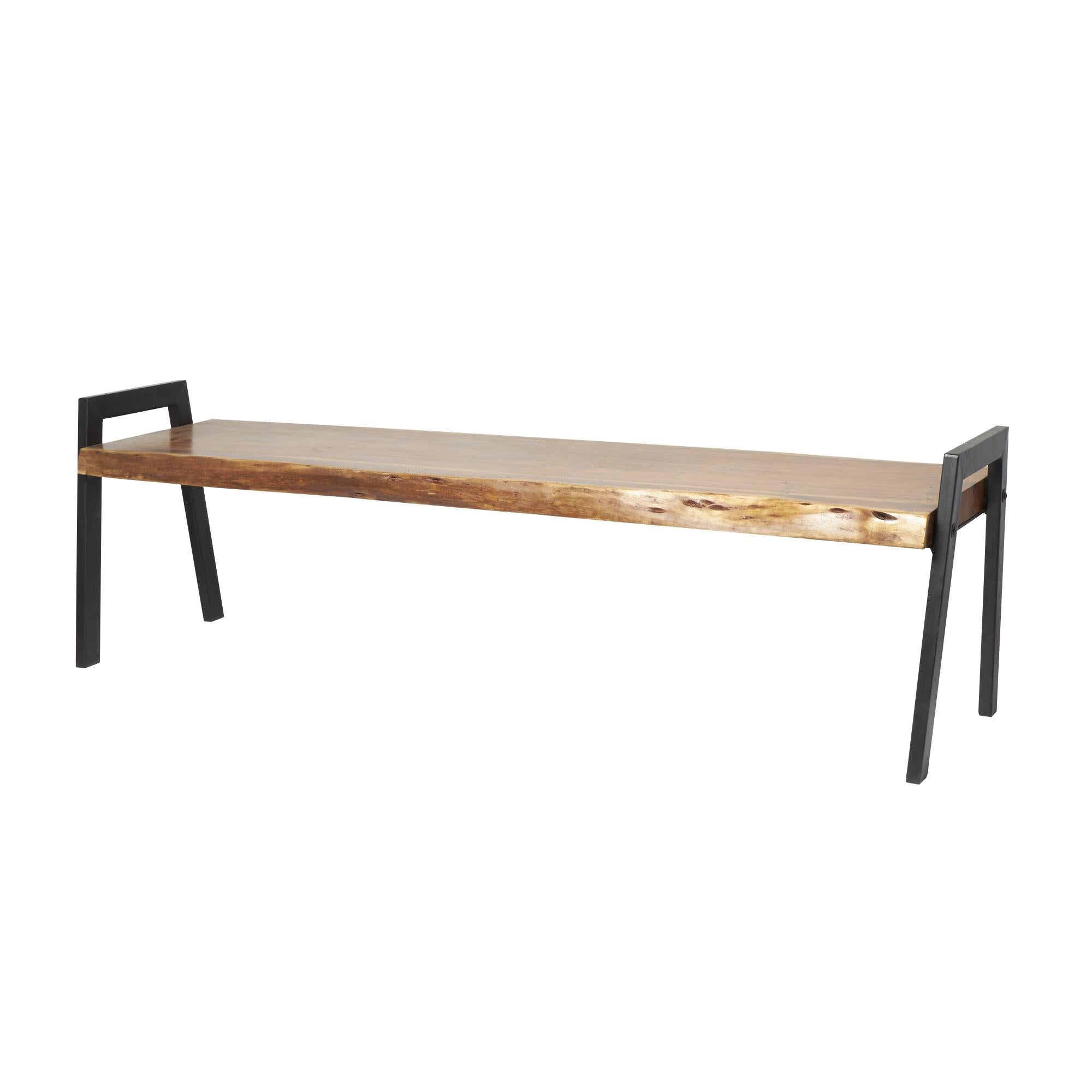 Brown Wood Live Edge Top Home Bench with Elevated Base