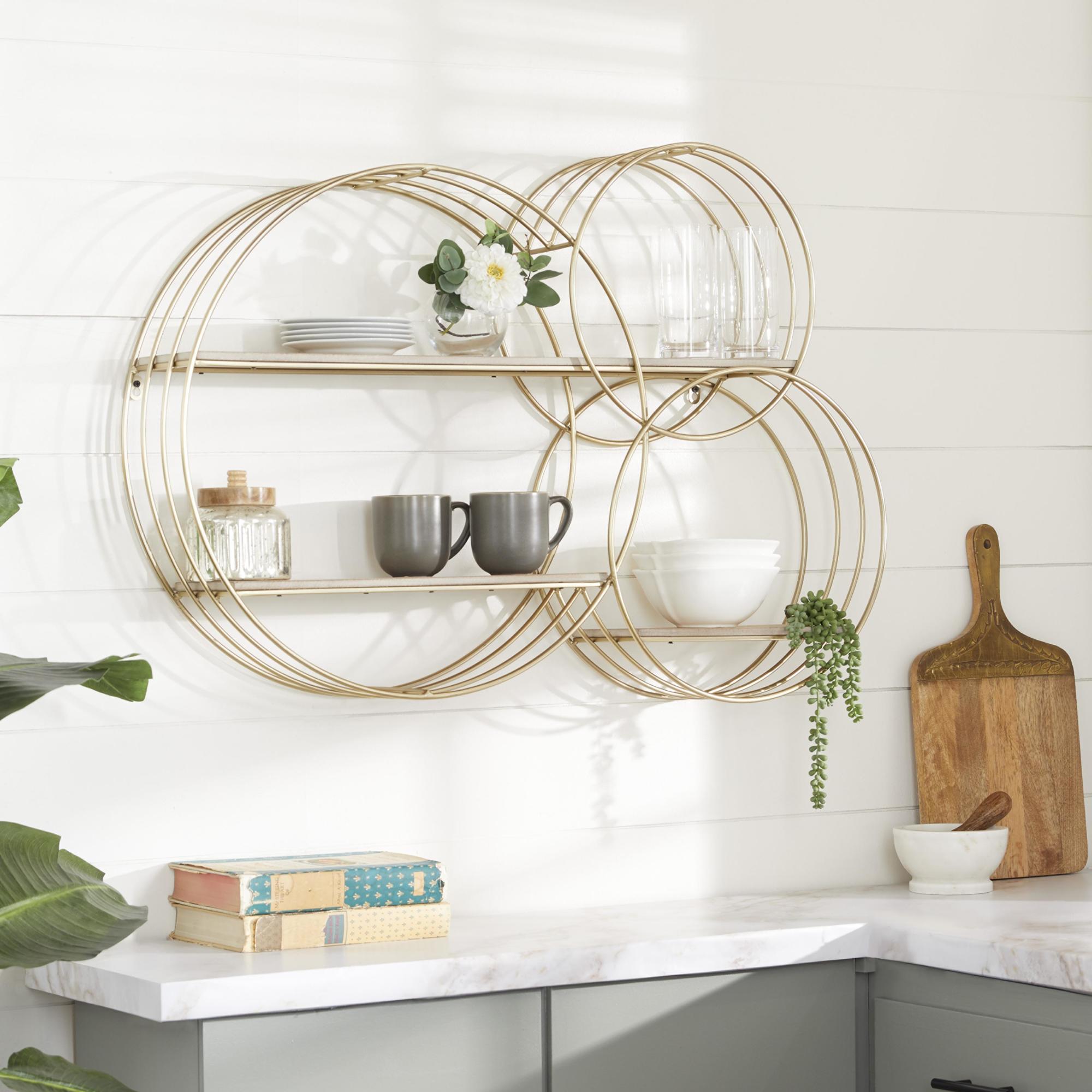 Geometric Gold Metal 3 Shelves Room Wall Shelf