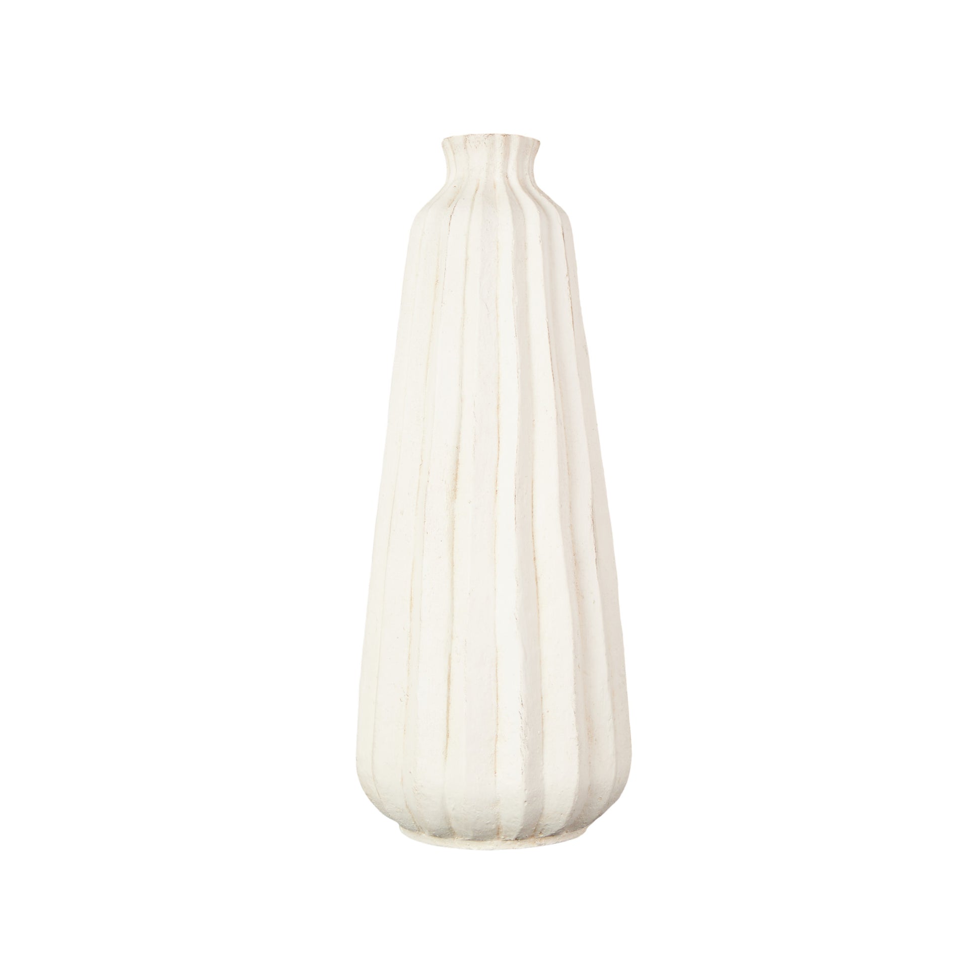 Cream Magnesium Oxide Decorative Vase with Carved Grooves