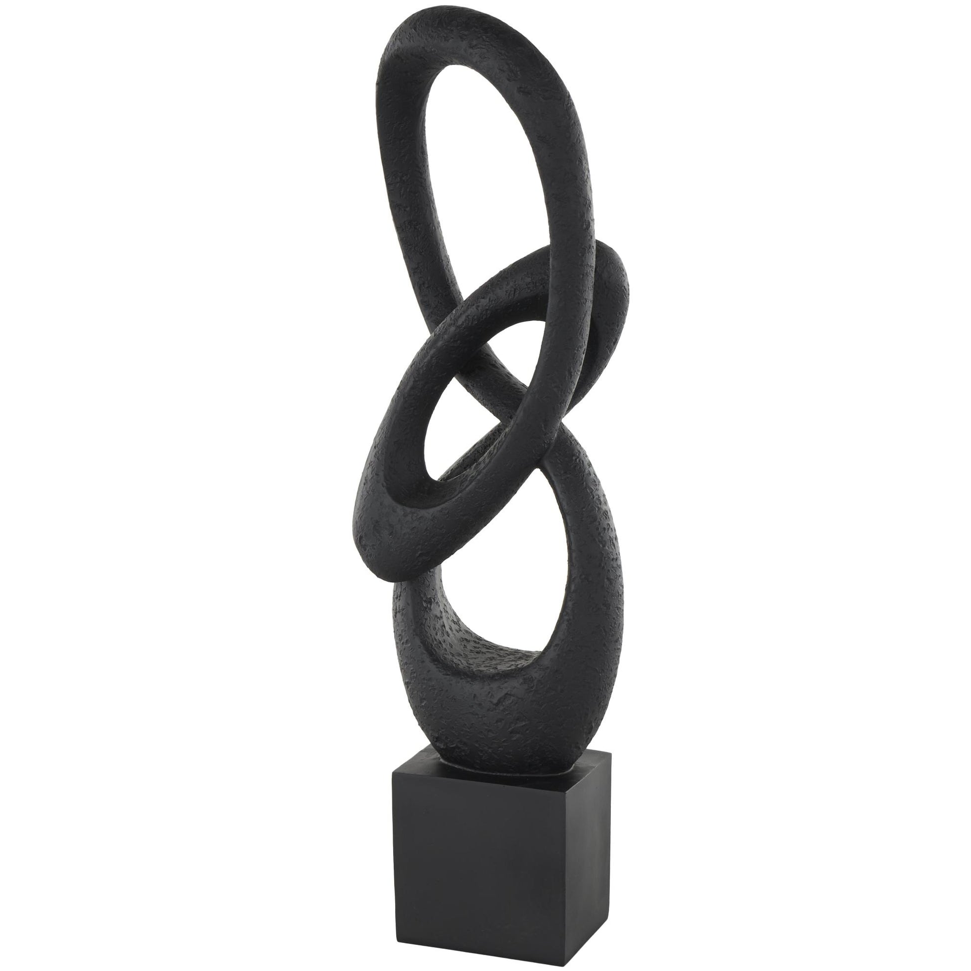 Abstract Black Polystone Intertwined Loop Decorative Sculpture with Block Base