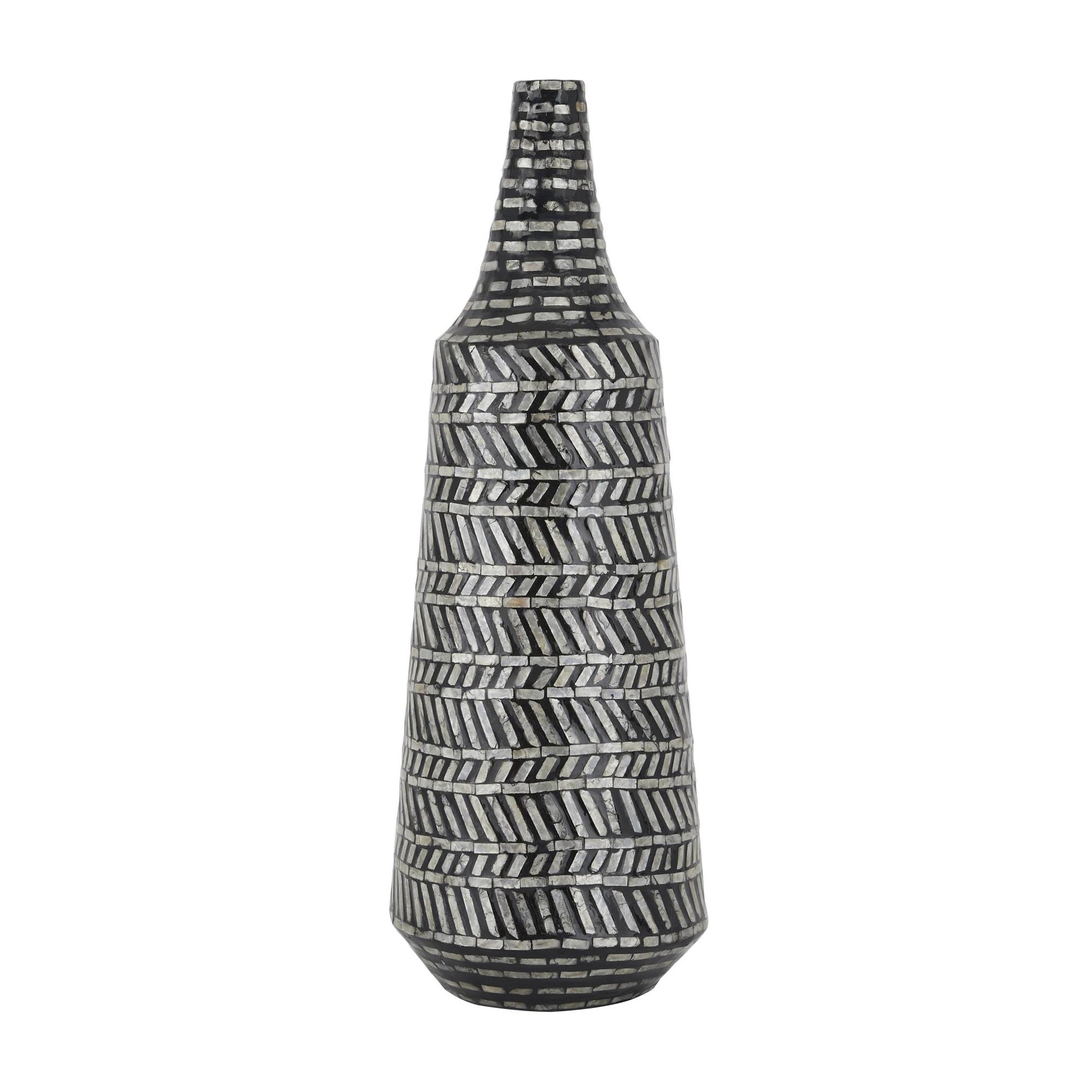 Tribal Black Mother of Pearl Shell Handmade Decorative Vase