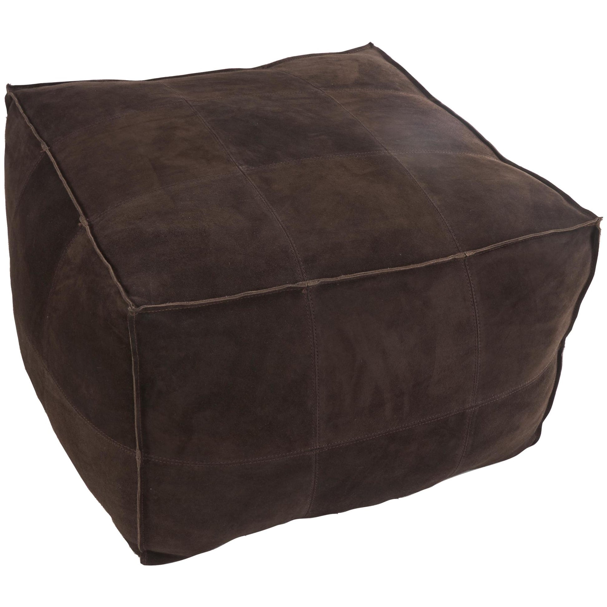 Leather Low Profile Square Stuffed Pouf with Patchwork Design