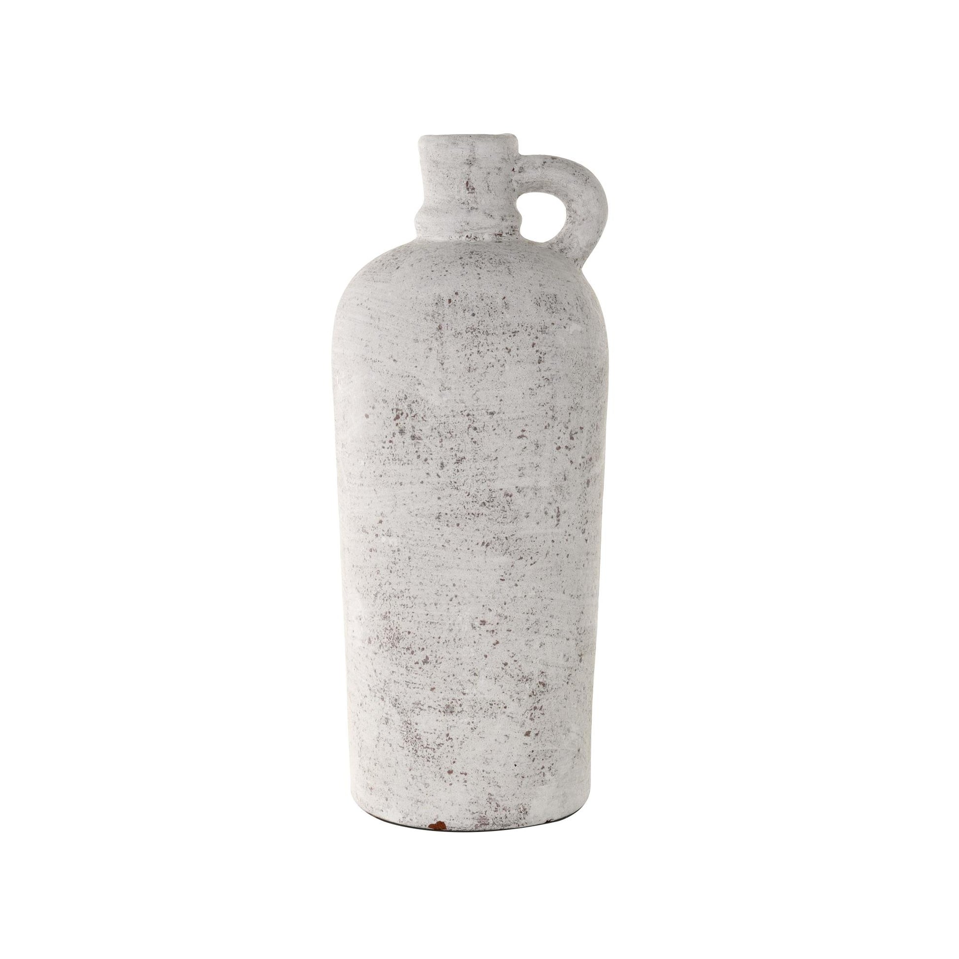 White Ceramic Antique Style Textured Decorative Vase with Curved Handle
