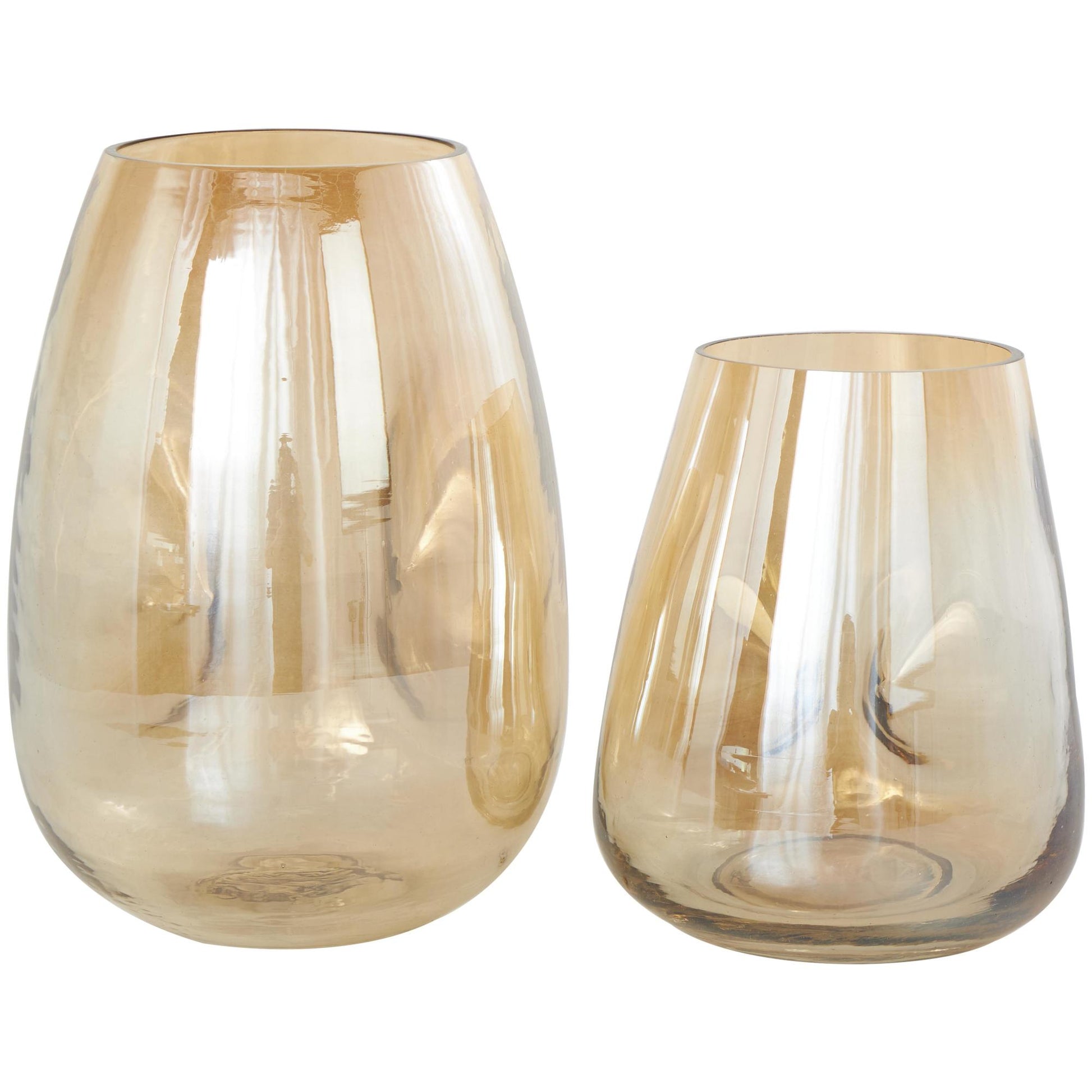Set of 2 Abstract Gold Glass Concaved Iridescent Decorative Vase