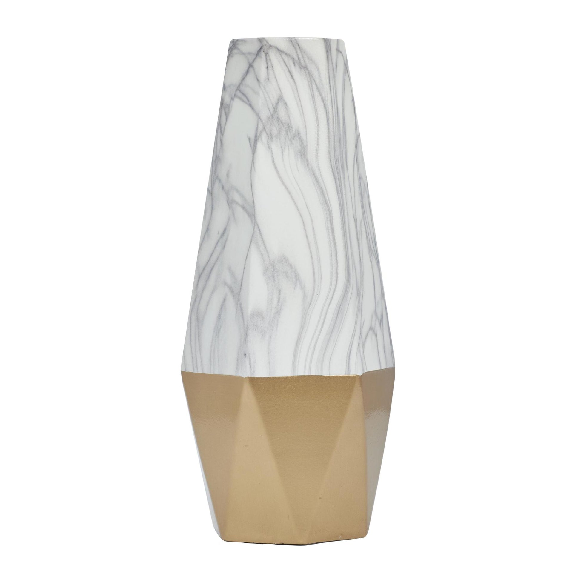 Ceramic Faux Marble Decorative Vase with Gold Base 8" x 7" x 18"