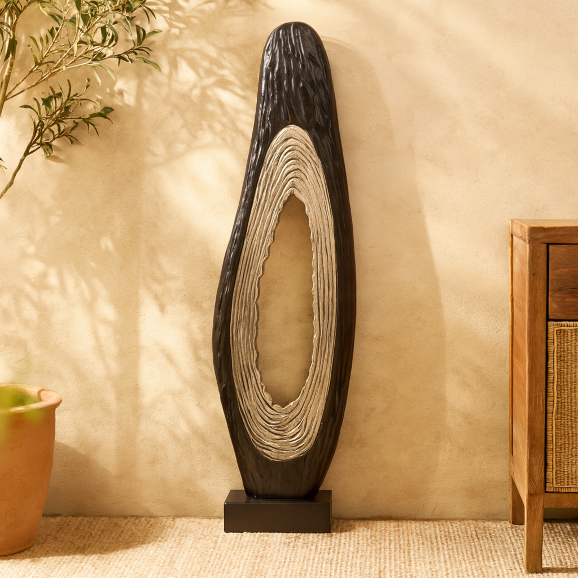 Abstract Aluminum Metal Teardrop Decorative Sculpture with Black Base