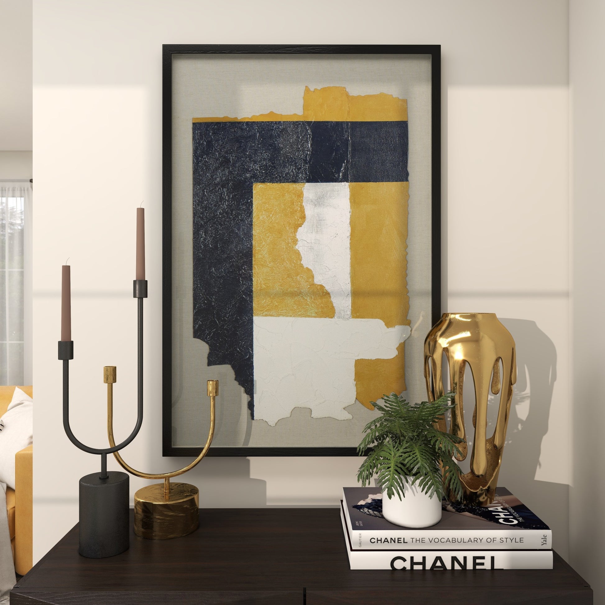Abstract Linen Fabric Layered 3D Textured Living Room Framed Wall Art with Gray Backing