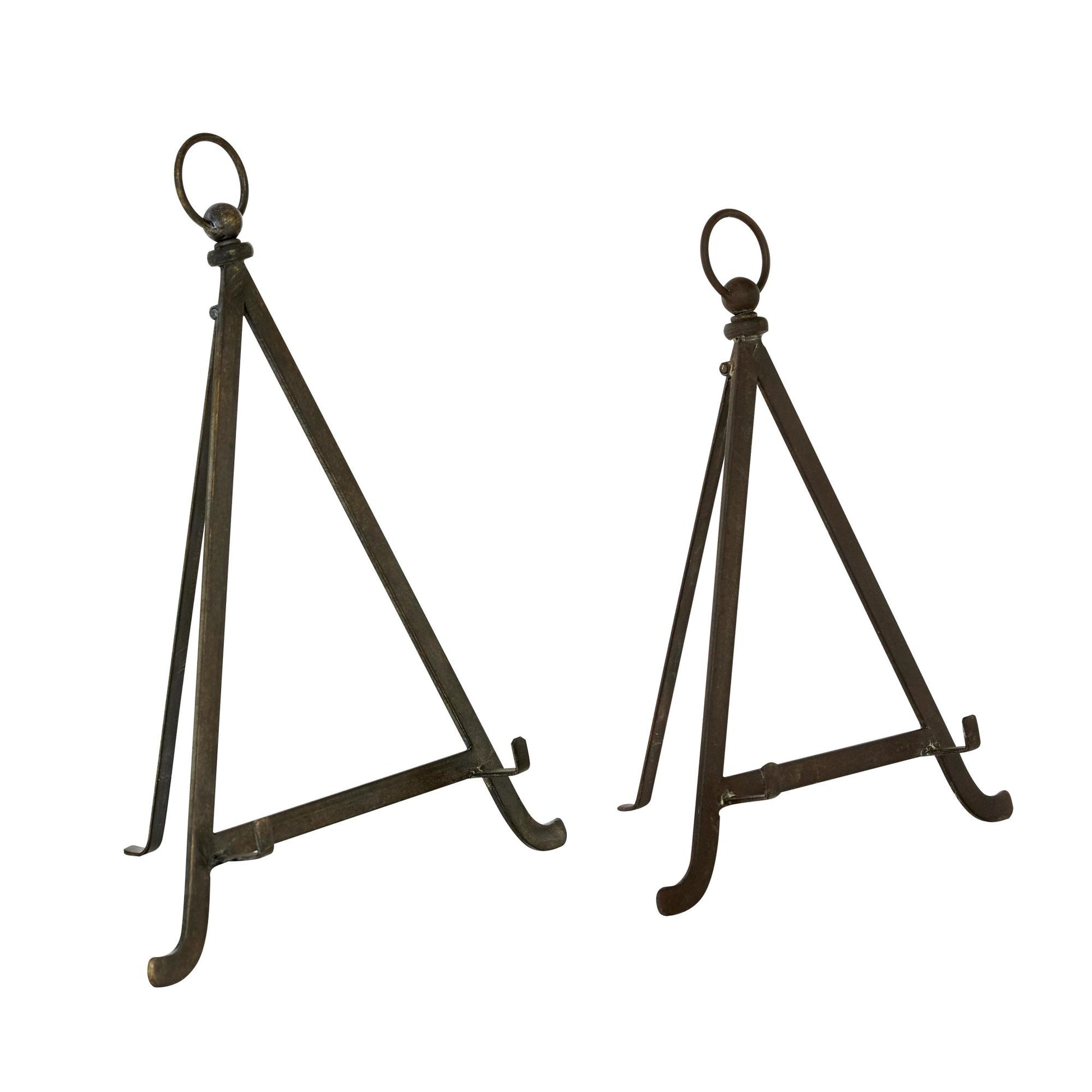 Set of 2 Bronze Metal Tabletop Triangle Display Easel with Foldable Stand