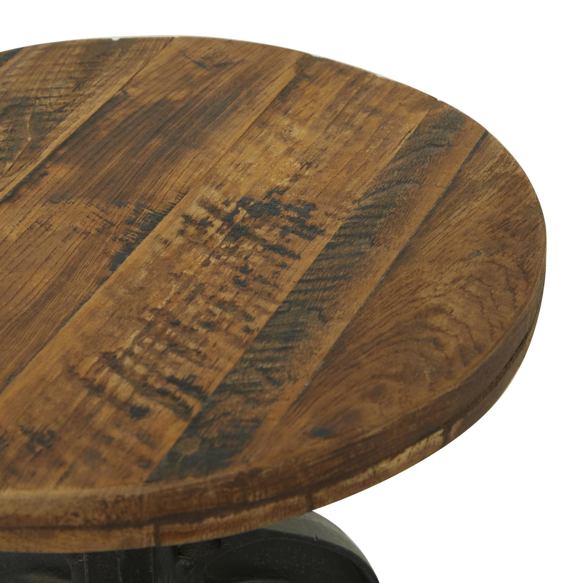 Black Metal Handmade Vintage Industrial Inspired Living Room Stool with Reclaimed Teak Wood Seat