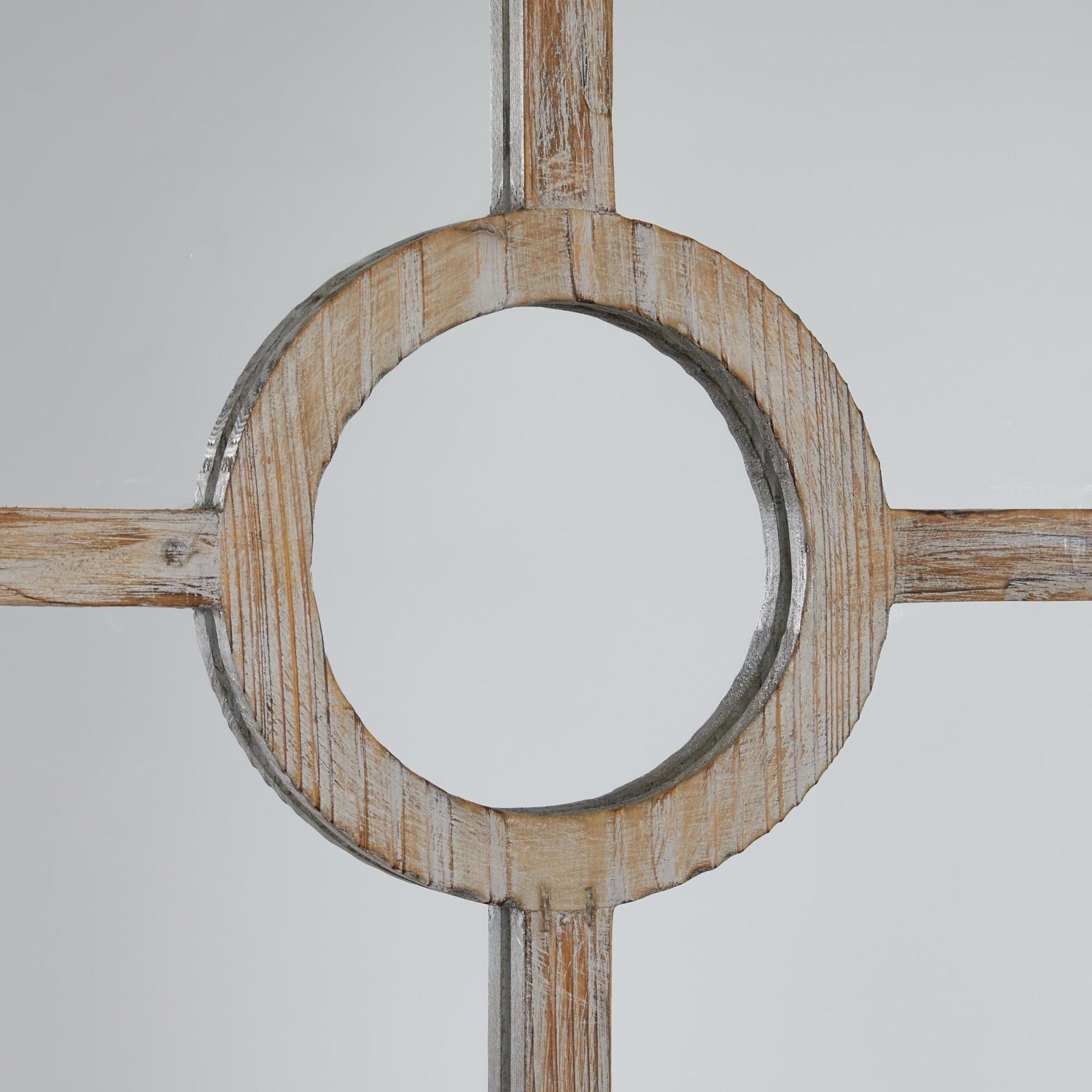 Brown Wood Arched Window Pane Room Wall Mirror