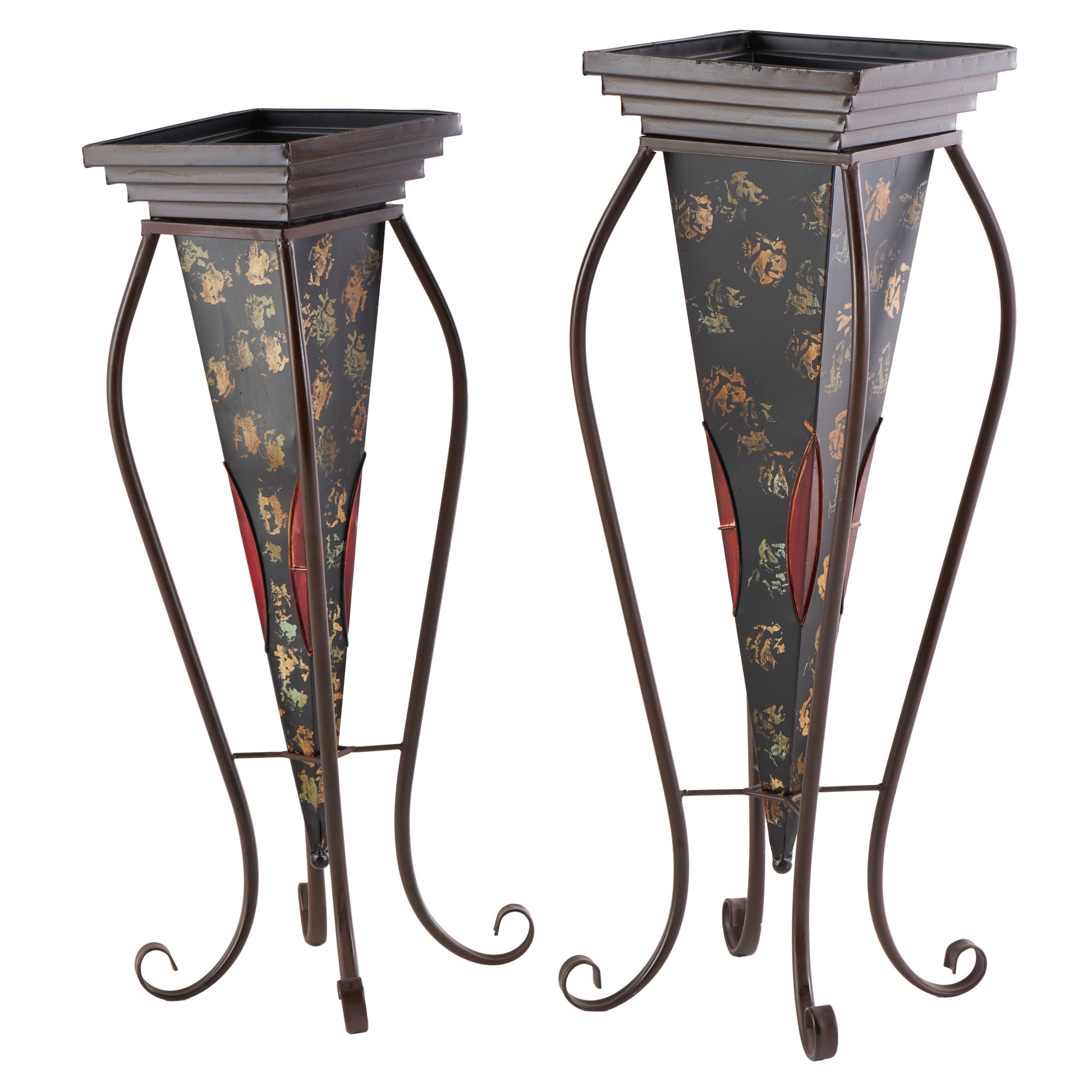 Set of 2 Scroll Brown Metal Indoor Outdoor Planter