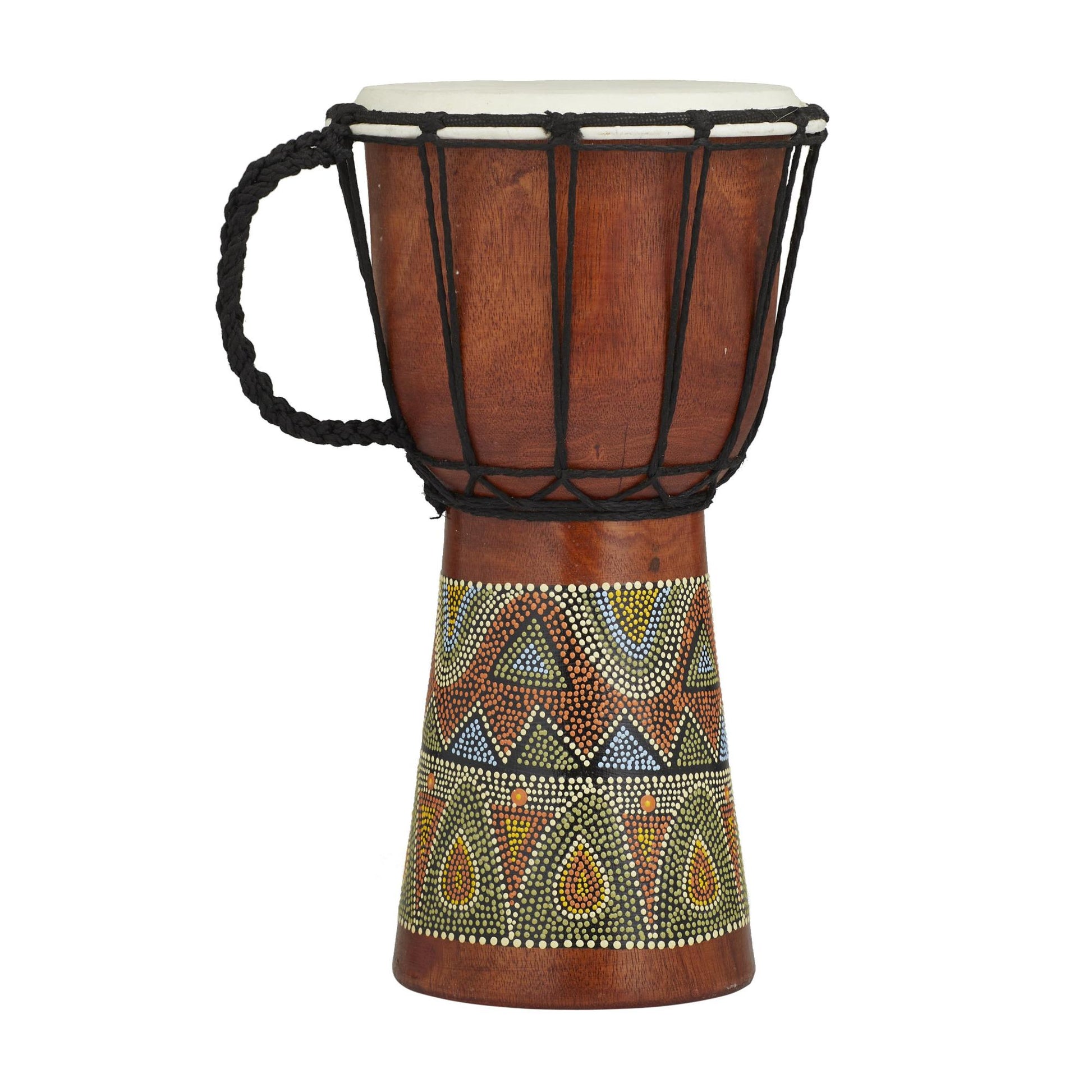 Drum Brown Wood Handmade Djembe Decorative Sculpture with Rope Accents