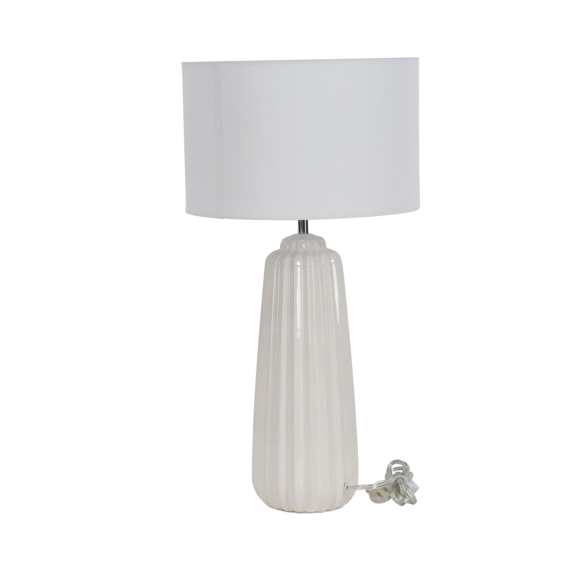 White Ceramic Ribbed Room Table Lamp