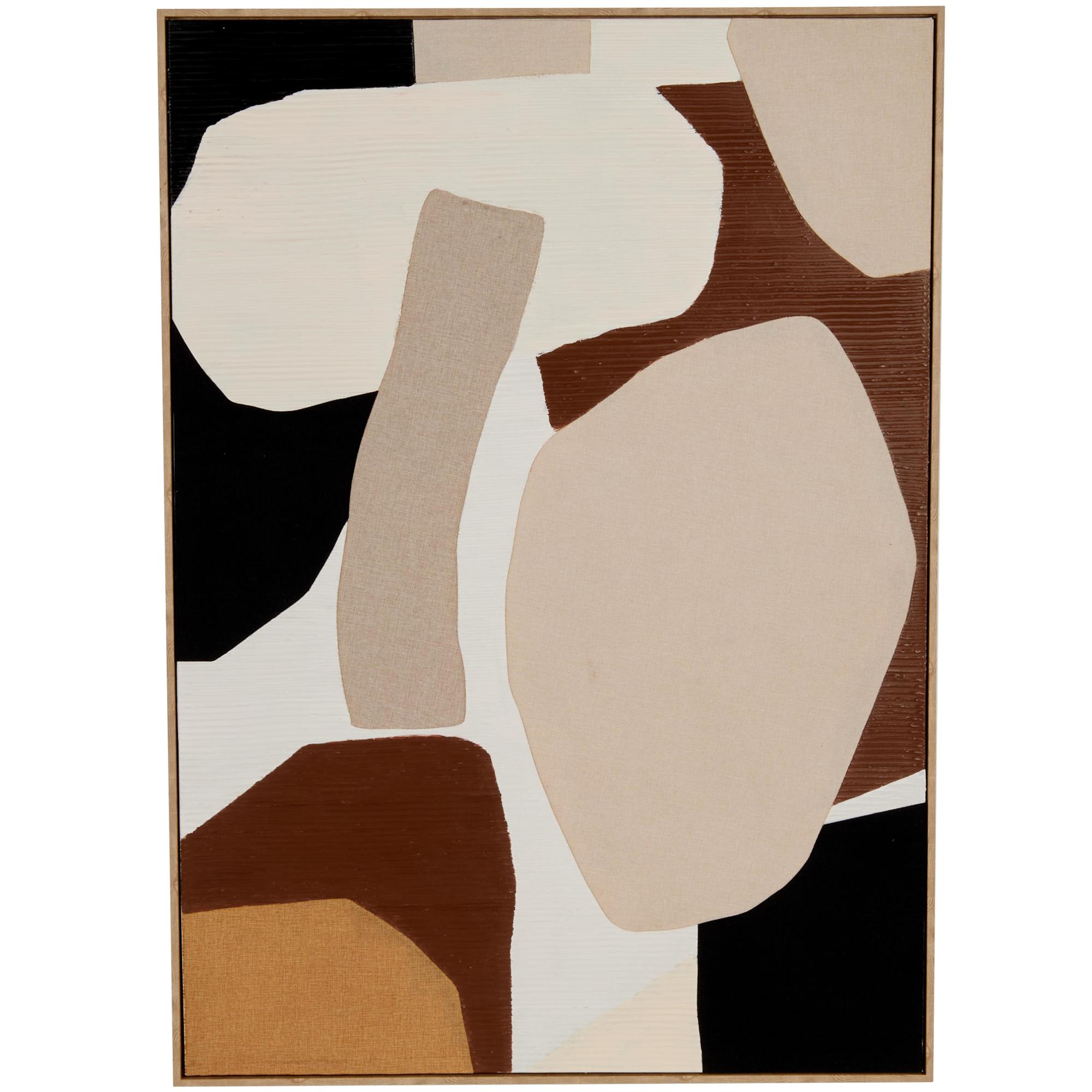 Geometric Brown Wood Abstract Overlapping Circle Living Room Framed Wall Art with Cream Accents