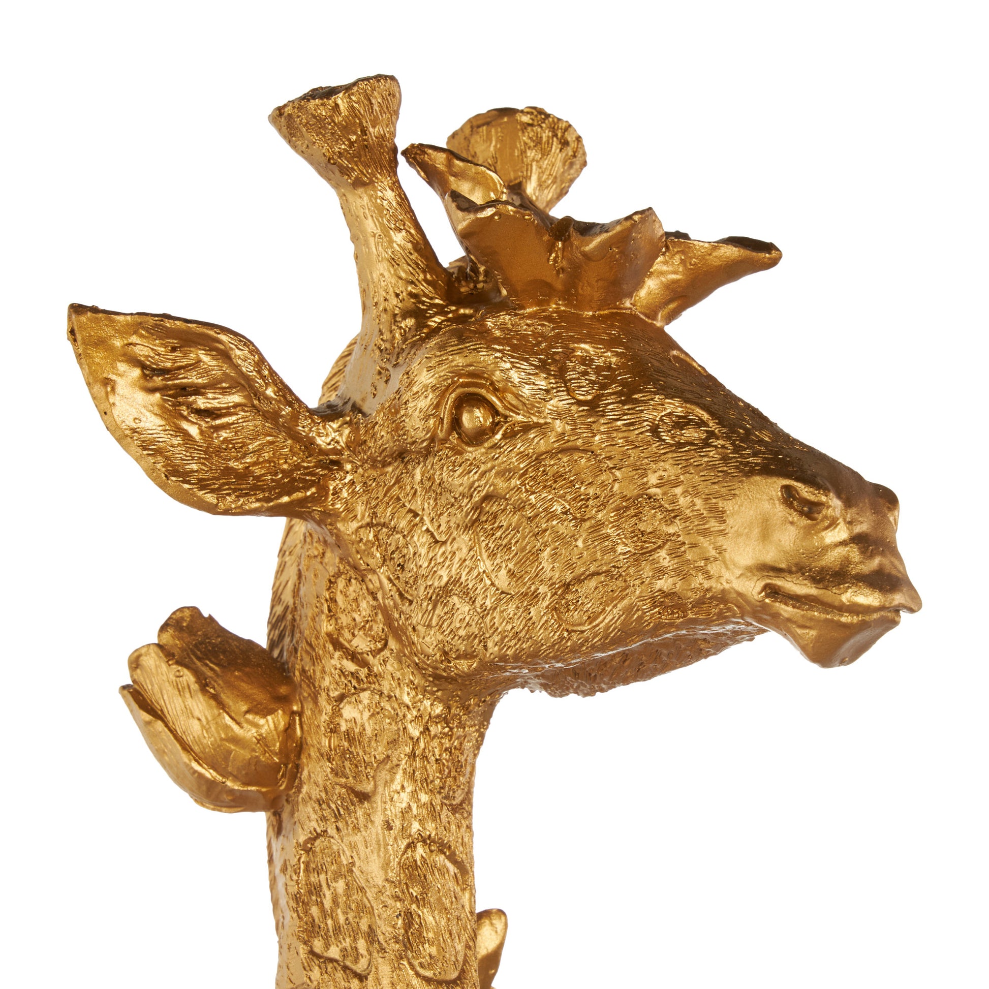 Giraffe Gold Resin Standing Decorative Sculpture with Textured Spots and Floral Accents