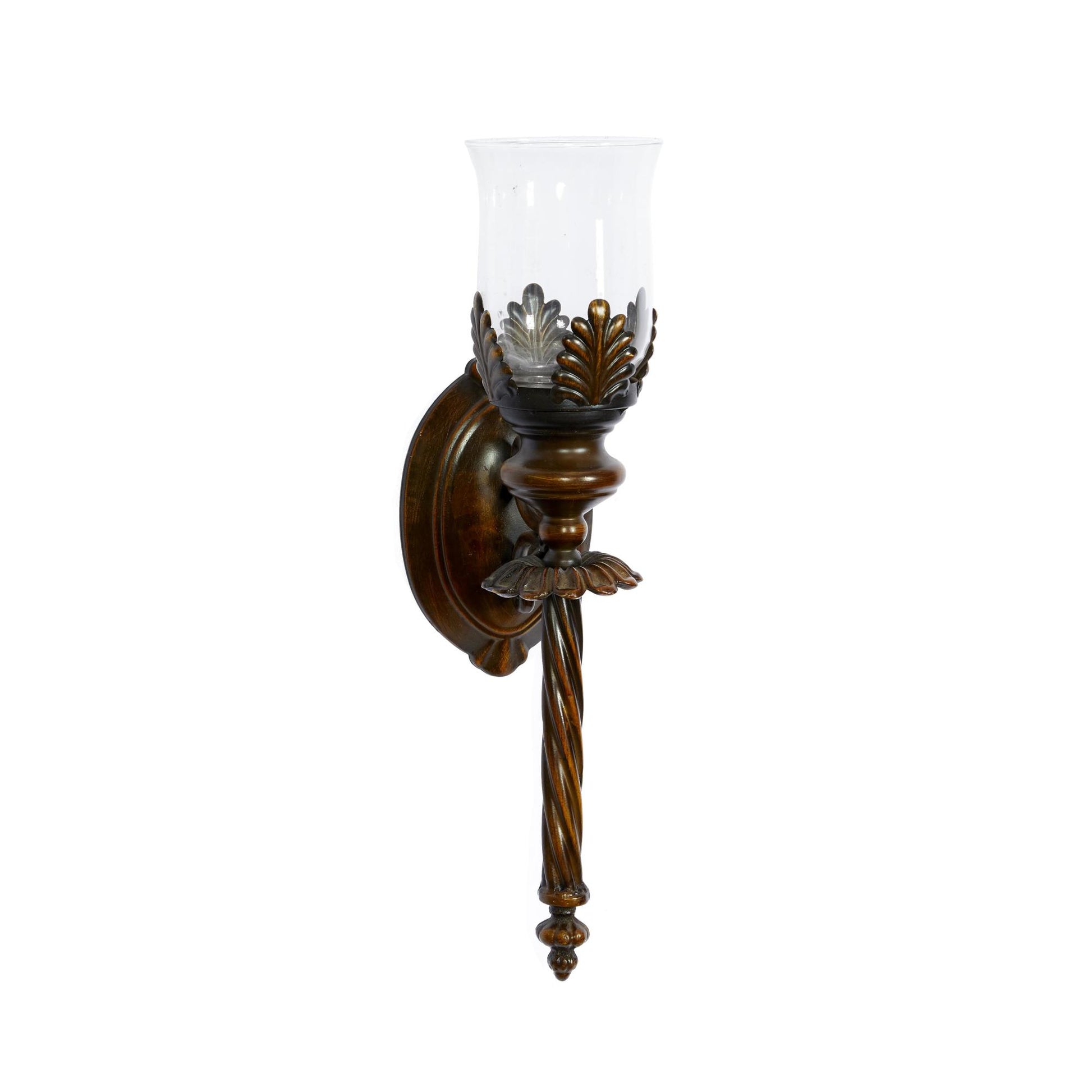 Leaf Brown Metal Candle Indoor Outdoor Wall Sconce with Twisted Base