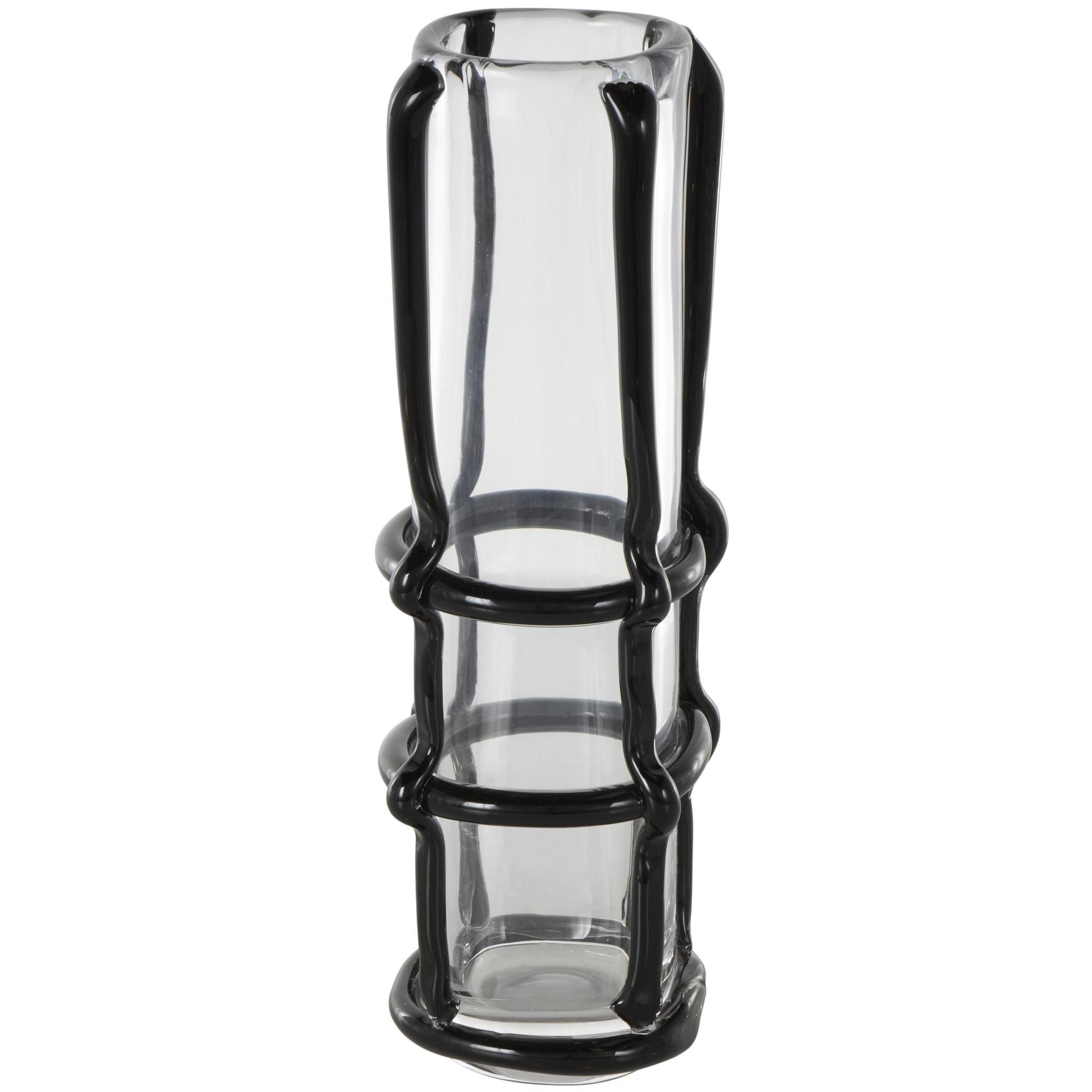 Recycled Glass Handmade Tall Decorative Vase with Blue Glass Framing 5" x 5" x 16"