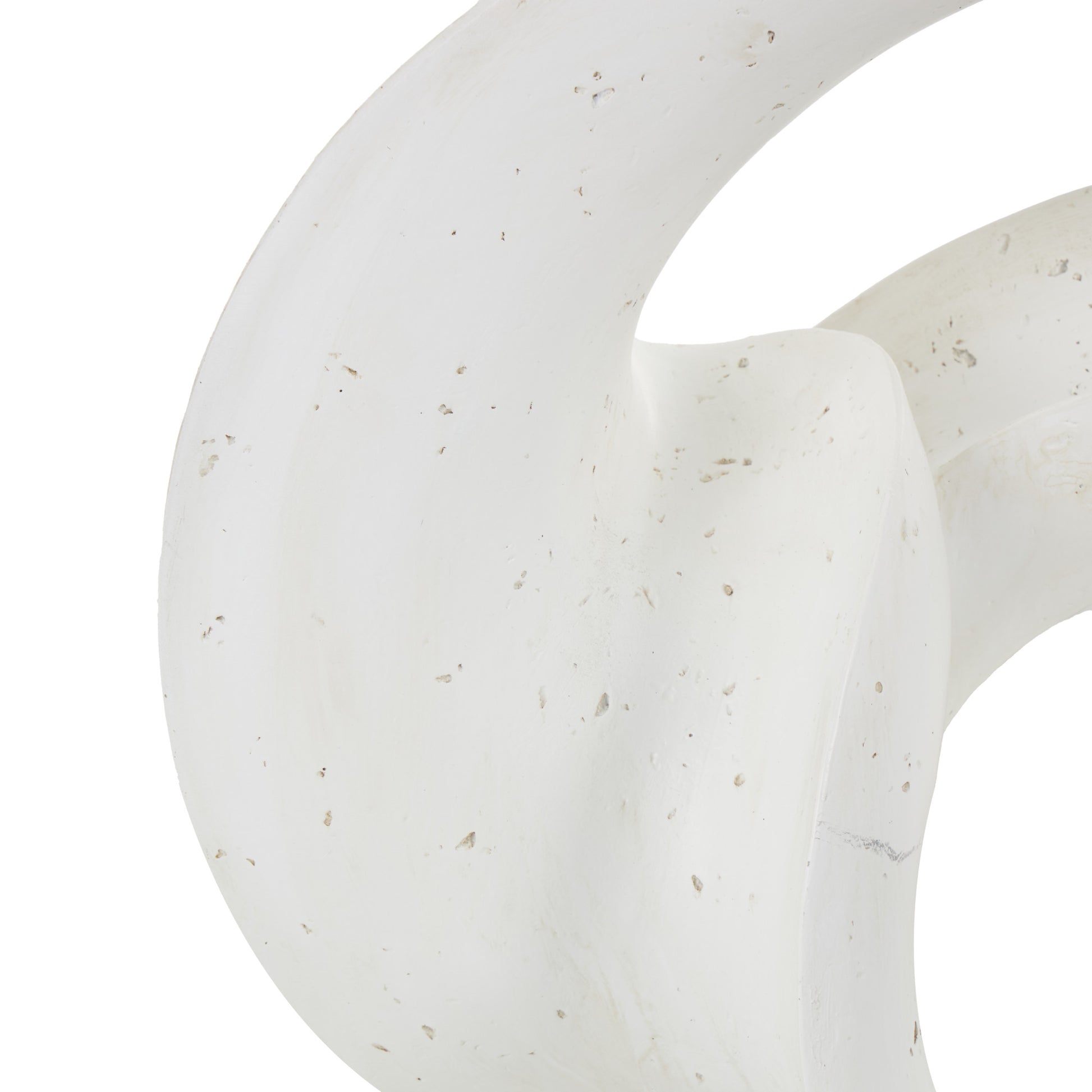 Abstract White Polystone Wavy Shaped Decorative Sculpture with Cutouts and Speckled Texturing