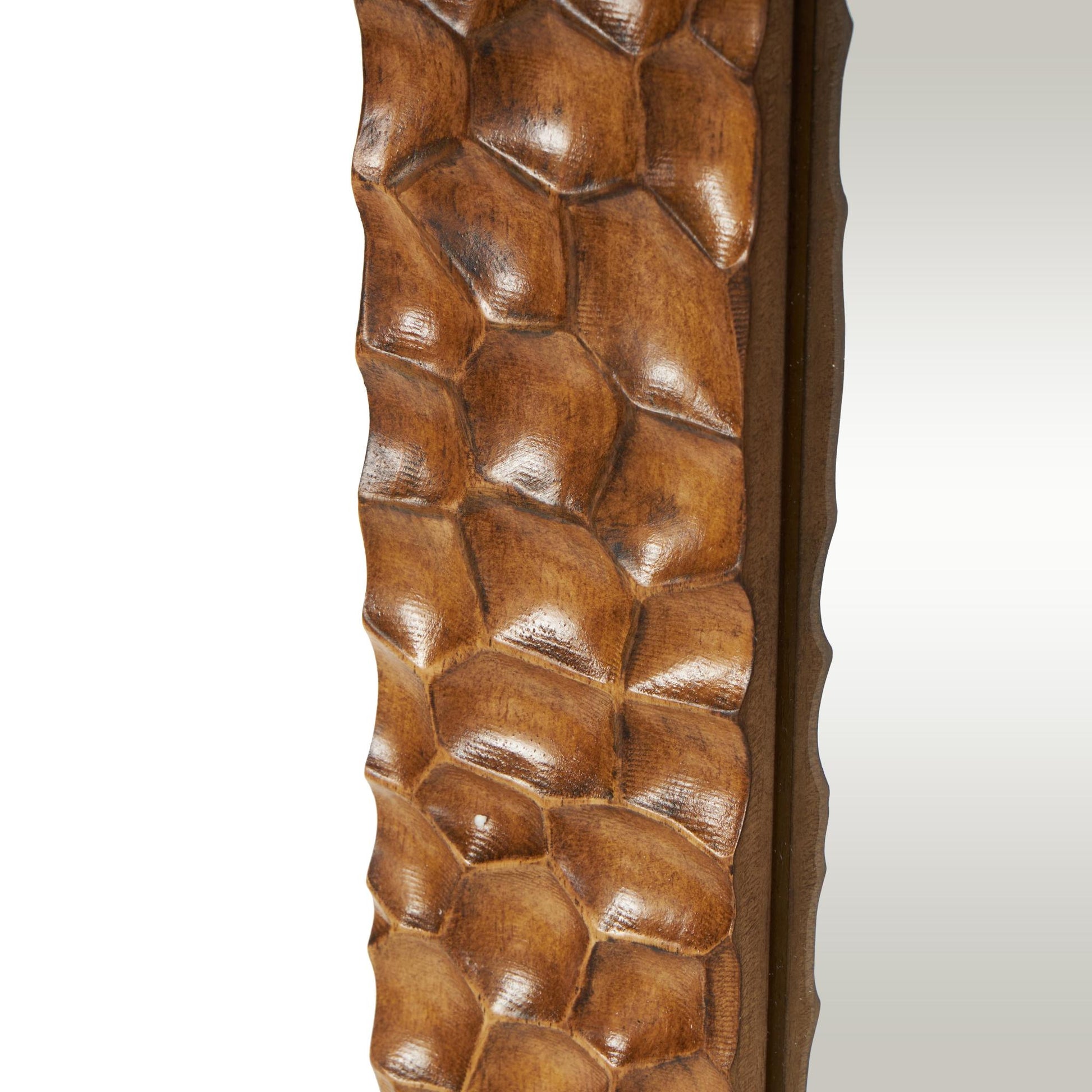 Geometric Brown Wood Textured Concave Honeycomb Room Floor Mirror