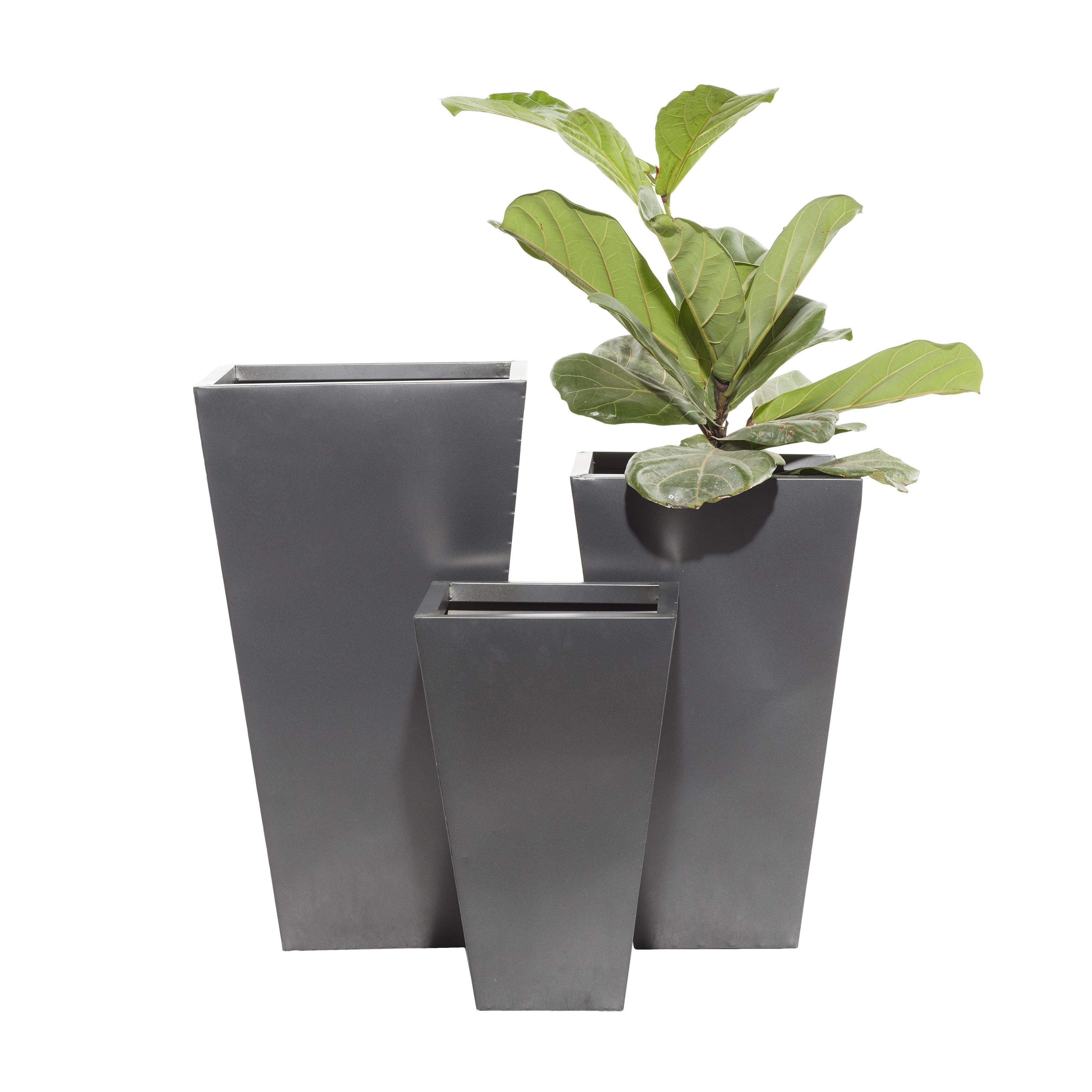 Set of 3 Geometric Metal Light Weight Indoor Outdoor Planter with Tapered Base