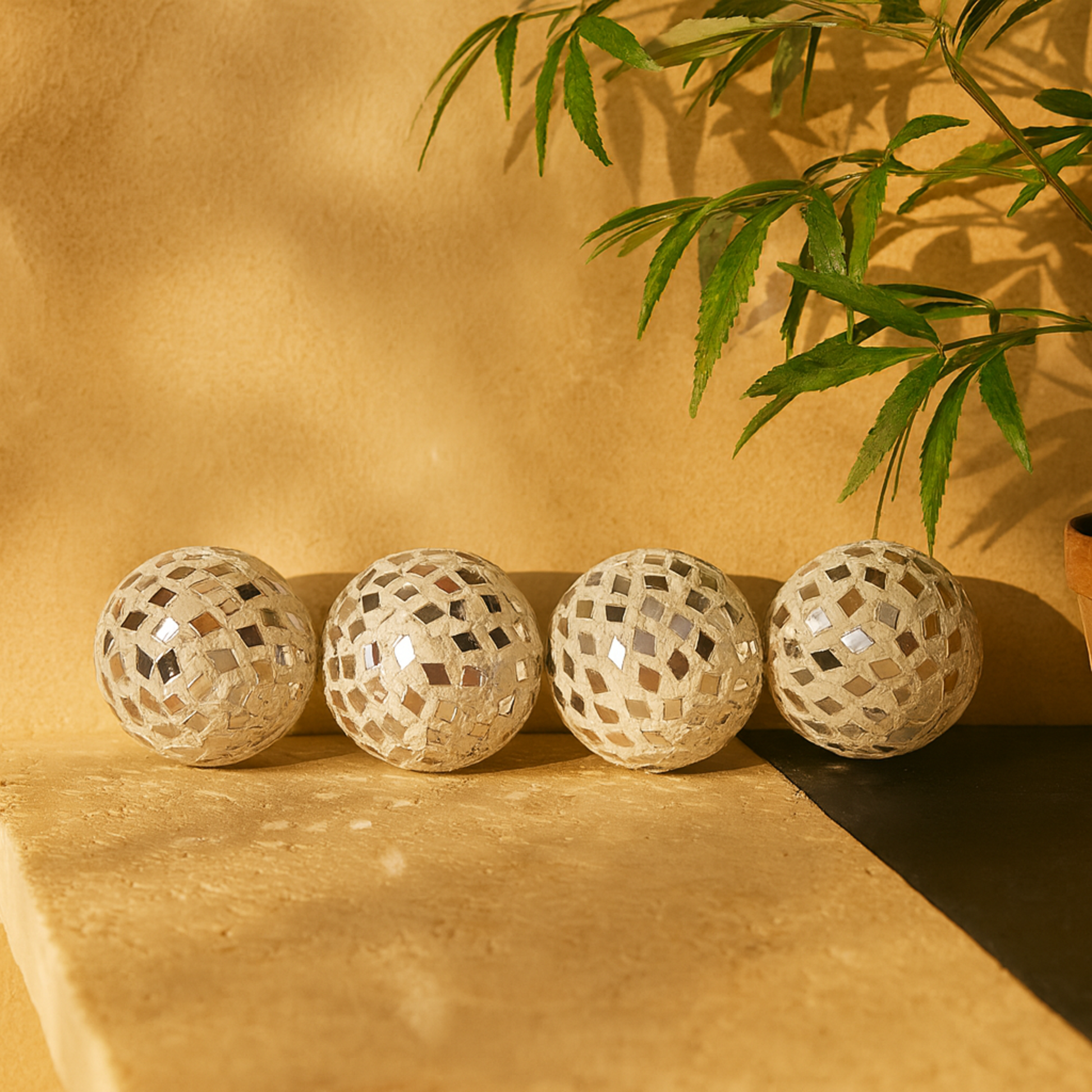 Set of 4 Glass Handmade Mosaic Decorative Orbs & Vase Filler