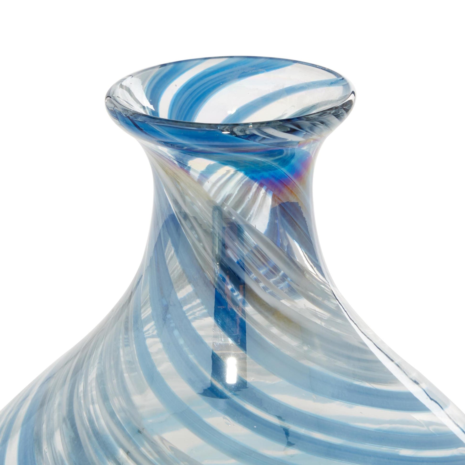 Set of 2 Blue Glass Handmade Blown Decorative Vase