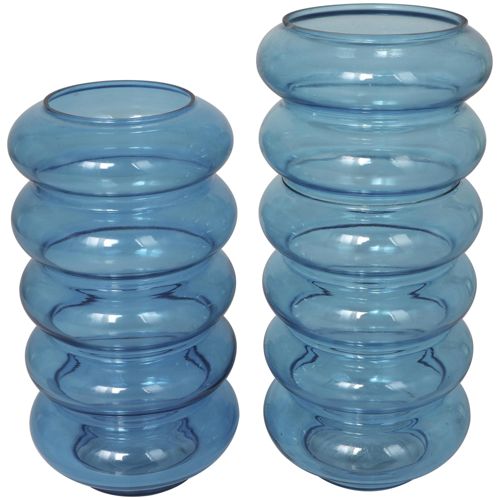 Set of 2 Blue Glass Bubble Decorative Vase